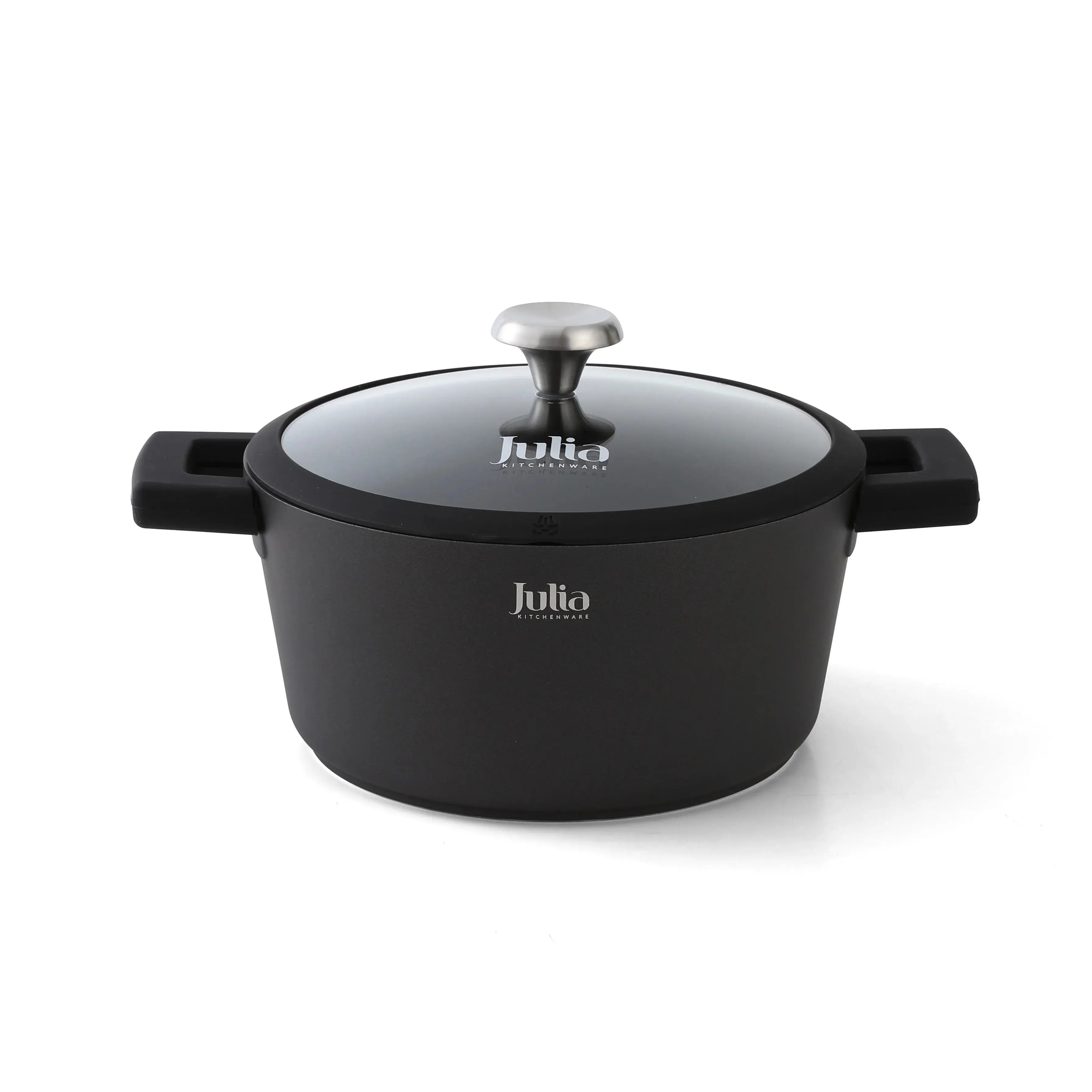 Julia Elite-Pro Plus Casserole with Lid – 20/24/28/32 CM, Granite Non-Stick Coating, Induction Base, Heat-Resistant Detachable Silicone Handles, PTFE & PFOA-Free, For All Cooktops - Damoo