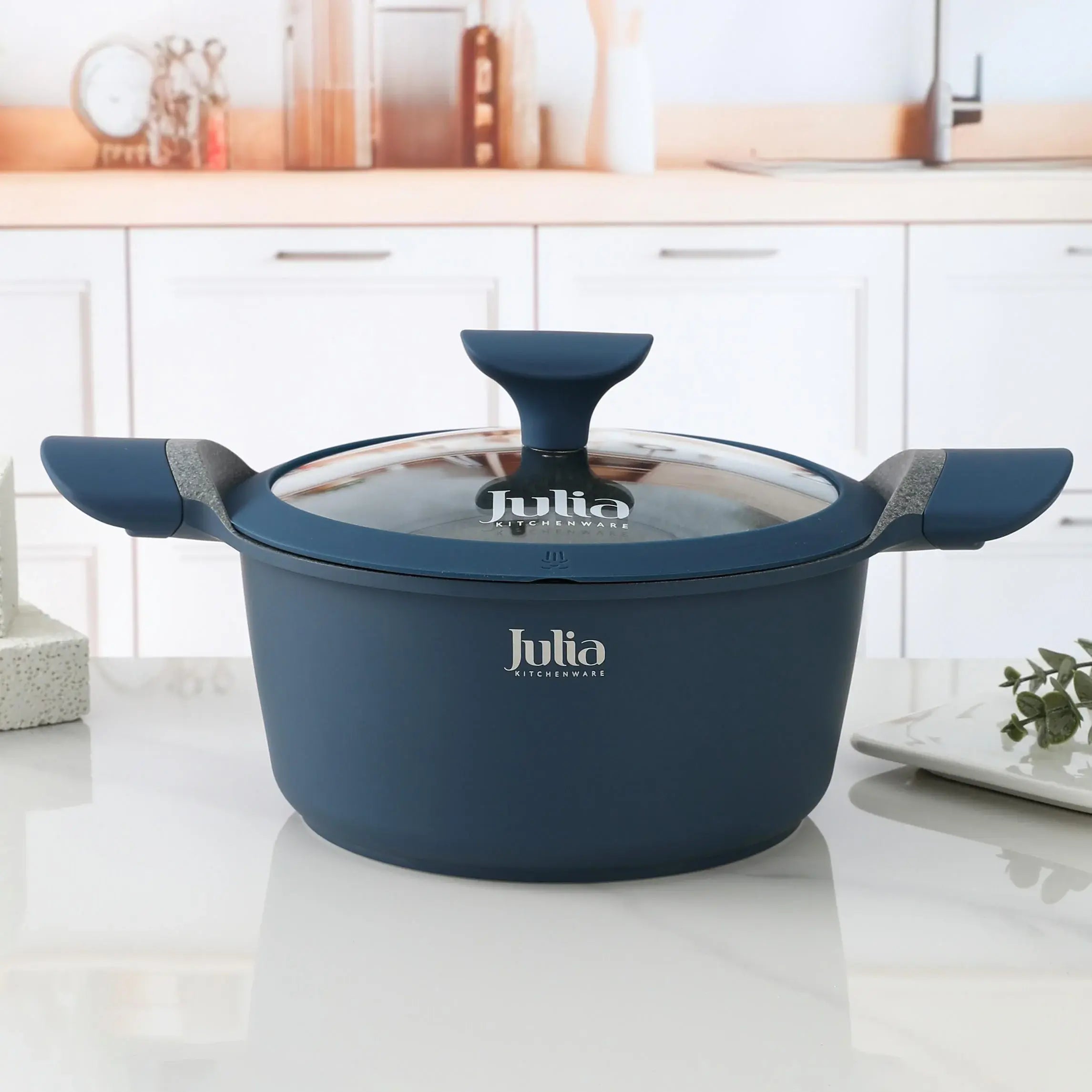 Julia Elite Uni Non-Stick Casserole with Silicone Lid – Premium Blue Marble Cookware – PTFE & PFOA Free – Induction Ready – Available in 20cm, 24cm, 28cm, 32cm - Damoo