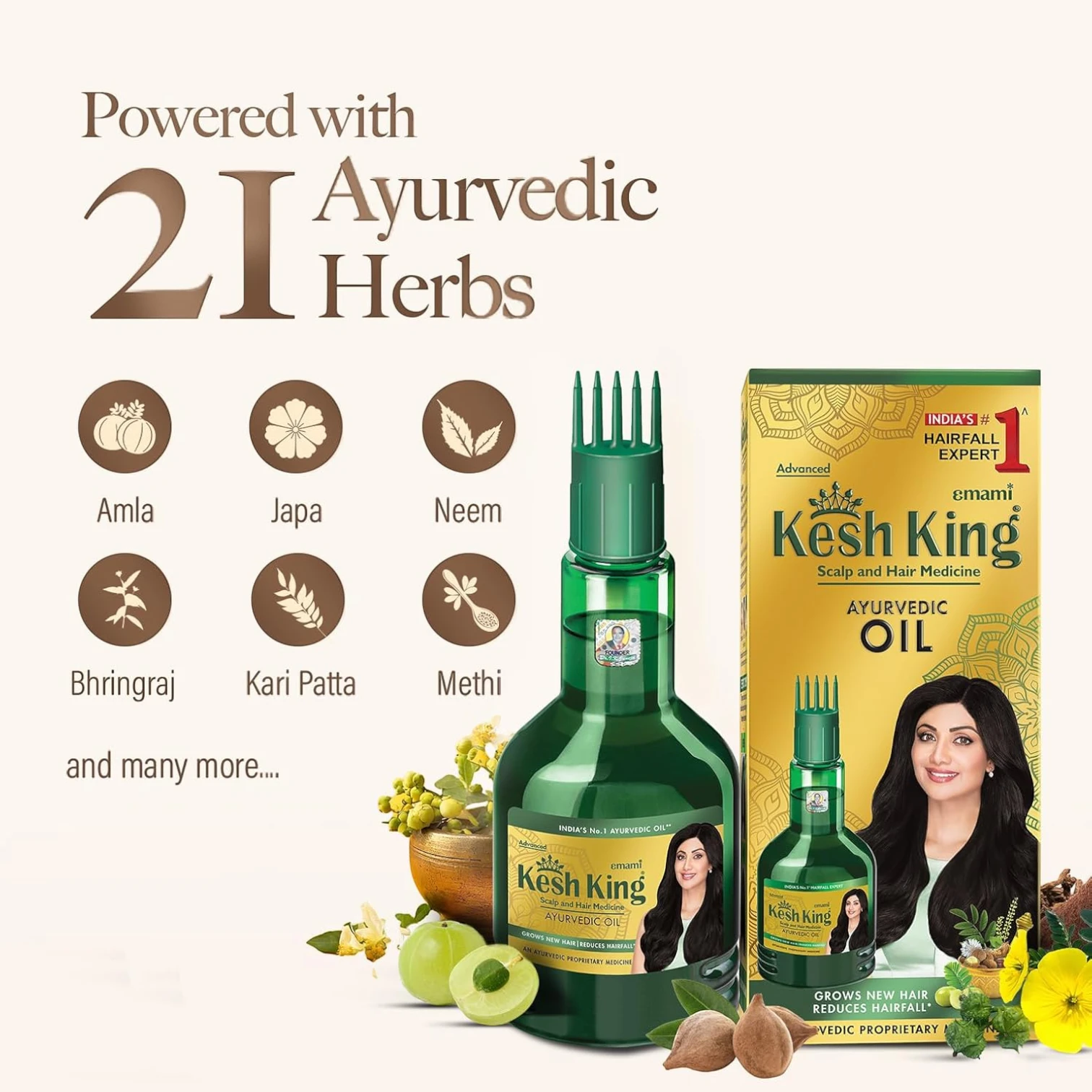 KESH KING Ayurvedic Anti Hairfall Hair Oil – 300ml | Herbal Hair Growth & Fall Control Treatment | Paraben-Free | For All Hair Types - Damoo