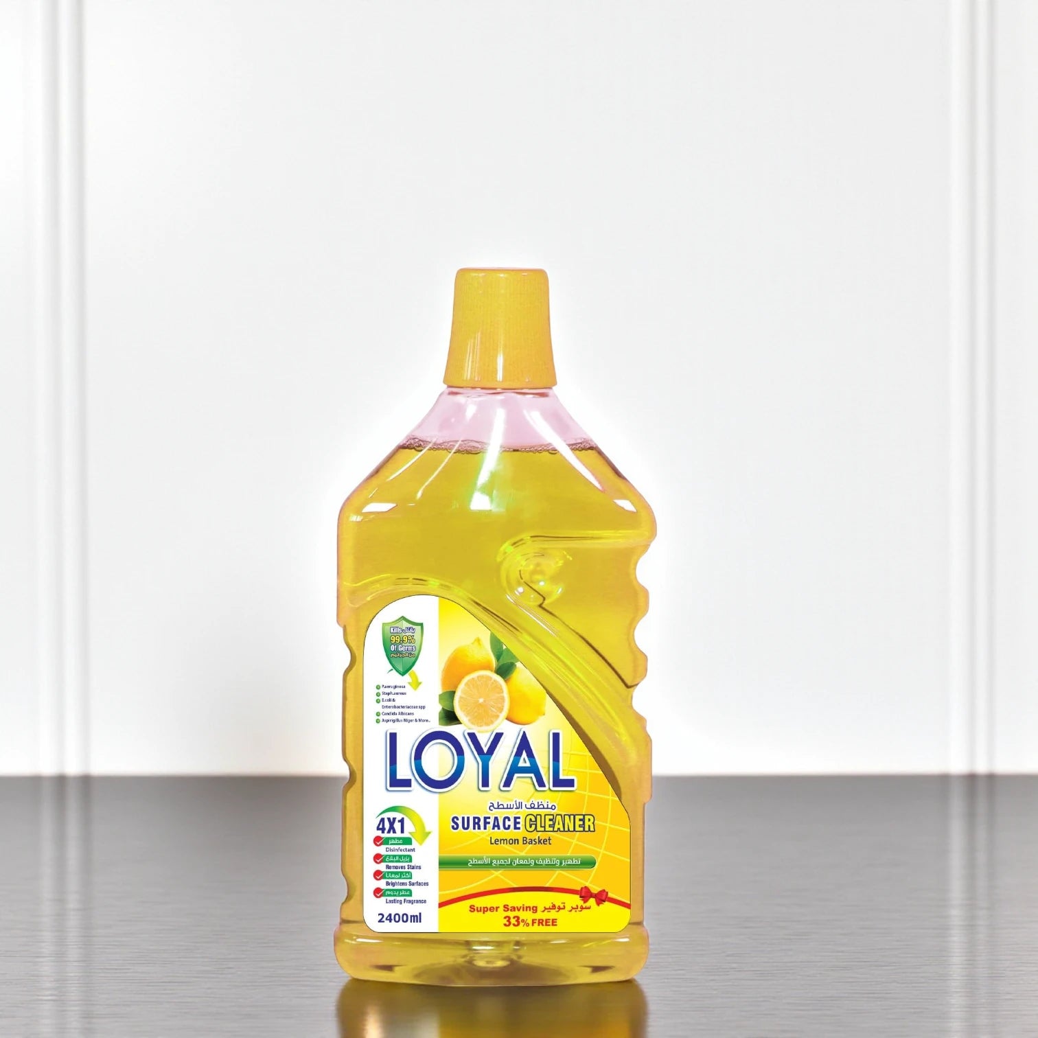 Loyal Surface Cleaner Liquid – 2400ML – Lemon Basket Scent – Powerful Multi-Surface Cleaner – Kills 99.9% of Germs – Long-Lasting Citrus Freshness – Yellow Color - Damoo