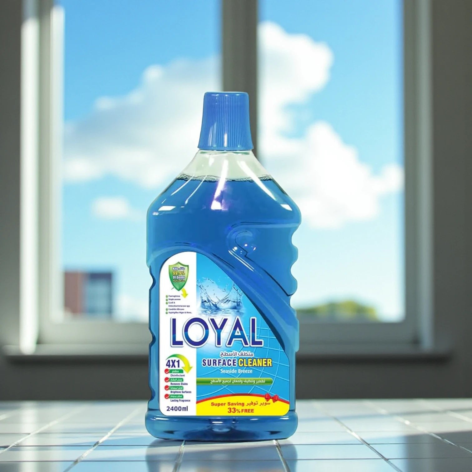 Loyal Surface Cleaner Liquid – 2400ML – Seaside Breeze Scent – Multi-Surface Disinfectant – Kills 99.9% of Germs – Long-Lasting Ocean-Fresh Clean – Blue Color - Damoo