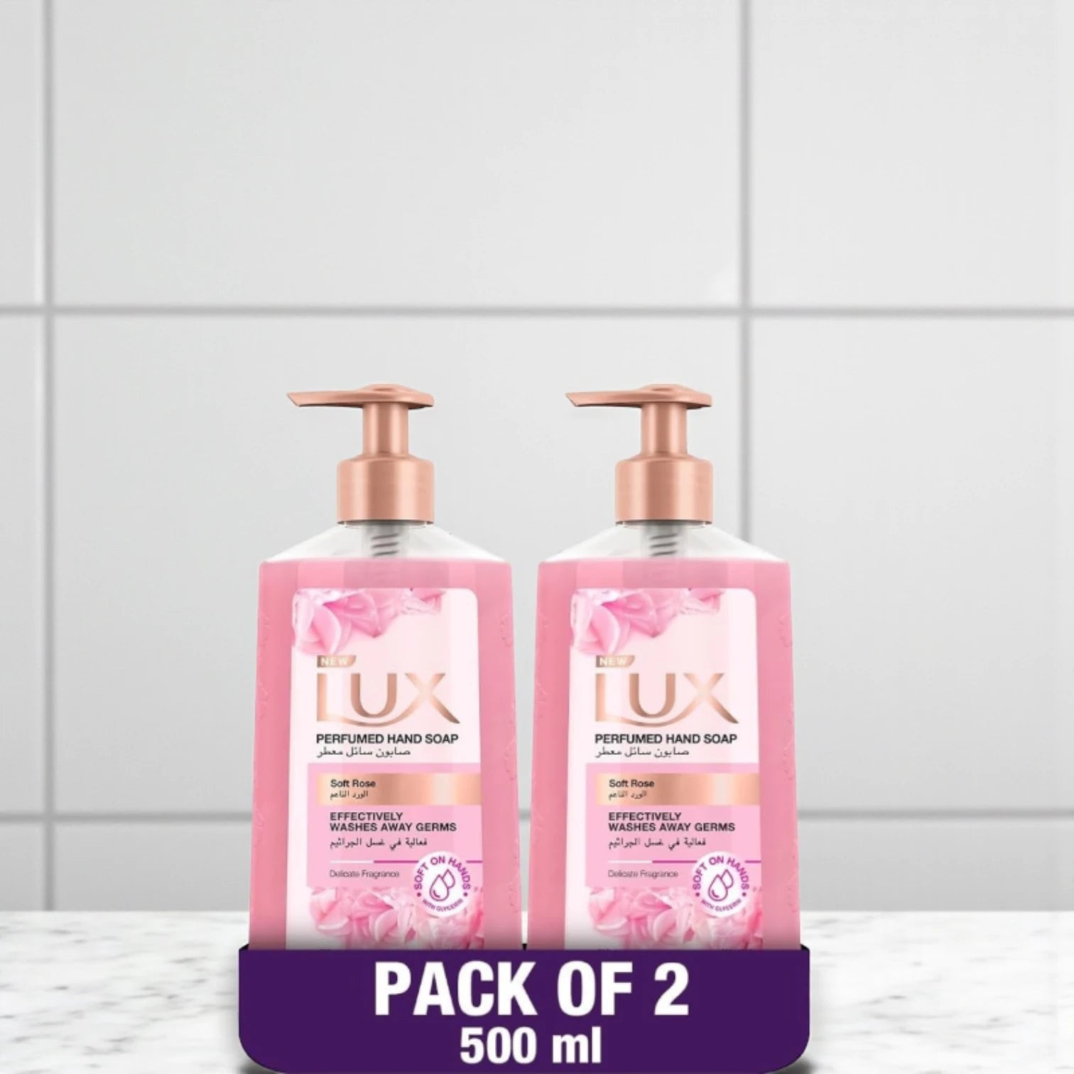 LUX Soft Rose Perfumed Liquid Hand Wash – Pack of 2 x 500ml | Glycerin-Enriched Hand Soap for All Skin Types - Damoo