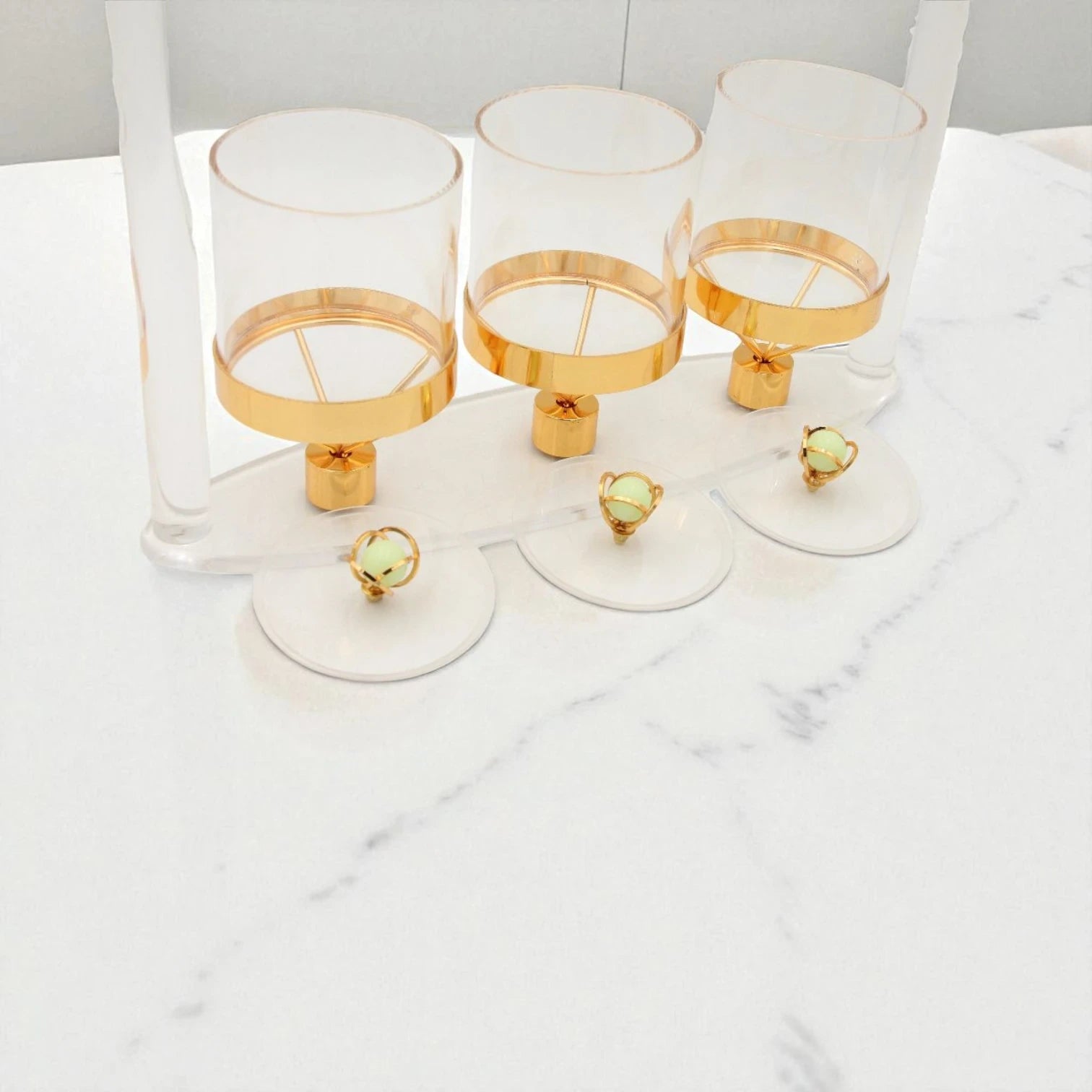 Luxury 3-Piece Acrylic Jar Set with Gold Stand & Decorative Lids – Elegant Display for Dates, Sweets, and Dry Fruits - Damoo