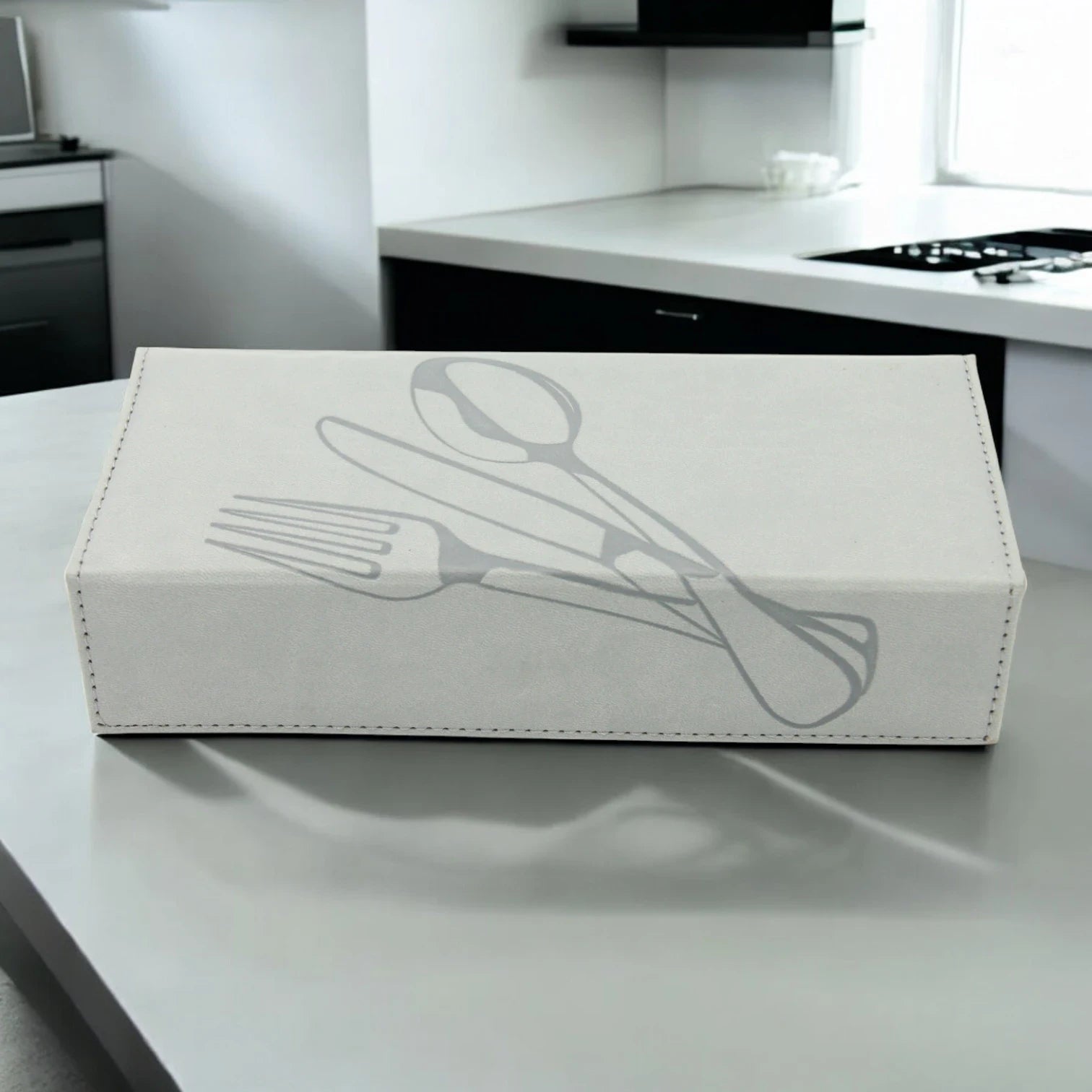 Luxury Beige Faux Leather & Acrylic Cutlery Holder Set – Elegant Napkin & Utensil Organizer for Kitchen, Dining, and Restaurants - Damoo