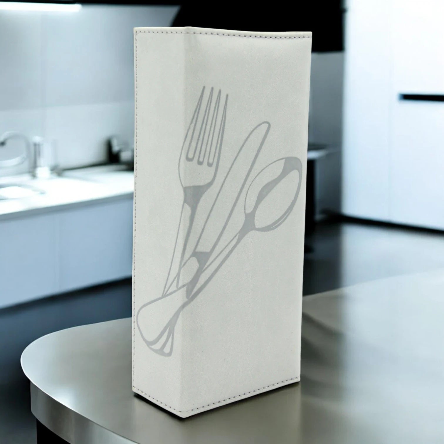 Luxury Beige Faux Leather & Acrylic Cutlery Holder Set – Elegant Napkin & Utensil Organizer for Kitchen, Dining, and Restaurants - Damoo
