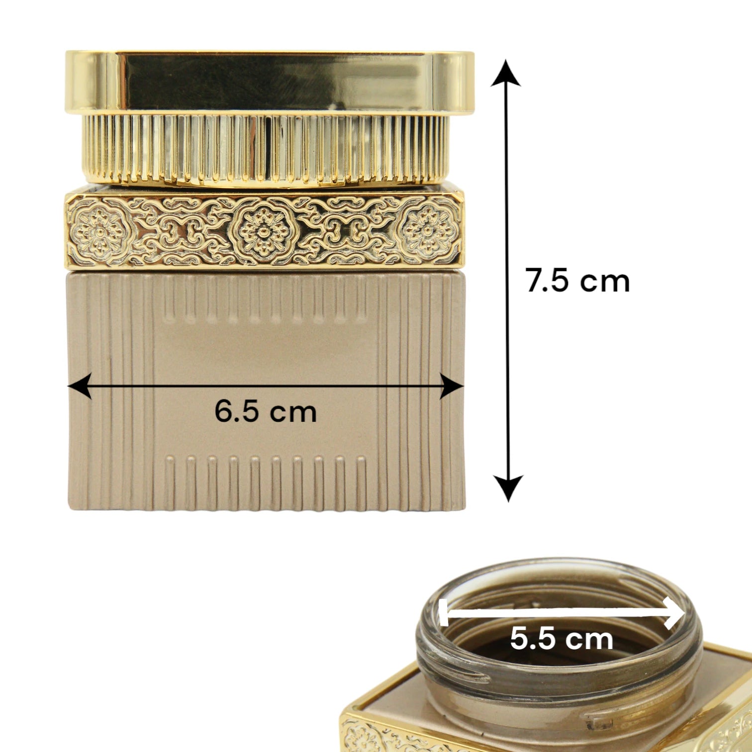Luxury Black & Gold Square Bakhoor Jar 110ML | Unique Design | Empty Oud Storage Jar - Damoo