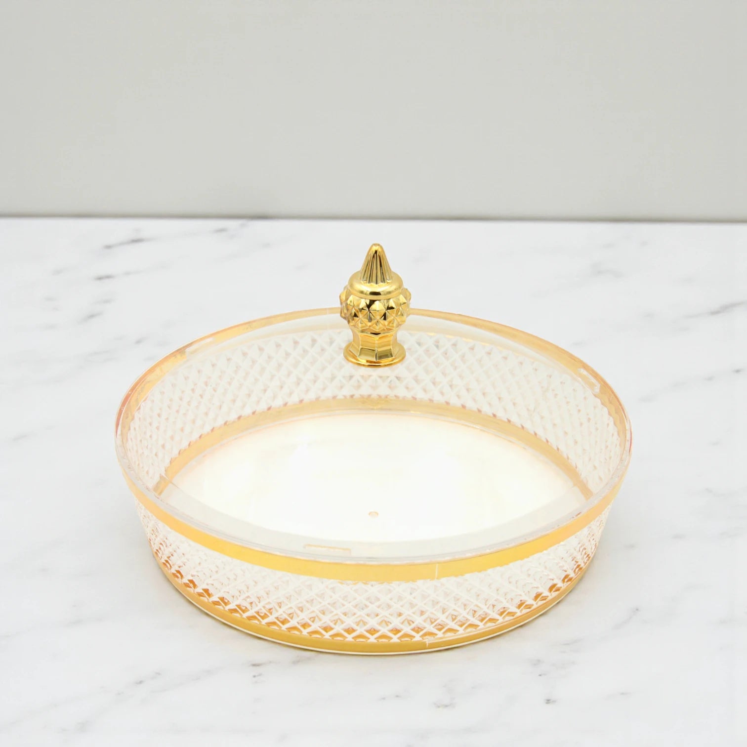 Luxury Clear Acrylic Candy Box with Gold Trim and Ornate Dome Lid – Elegant Decorative Serving Bowl for Sweets, Dates, Nuts & Chocolates – Ideal for Ramadan, Eid, Weddings & Home Décor - Damoo