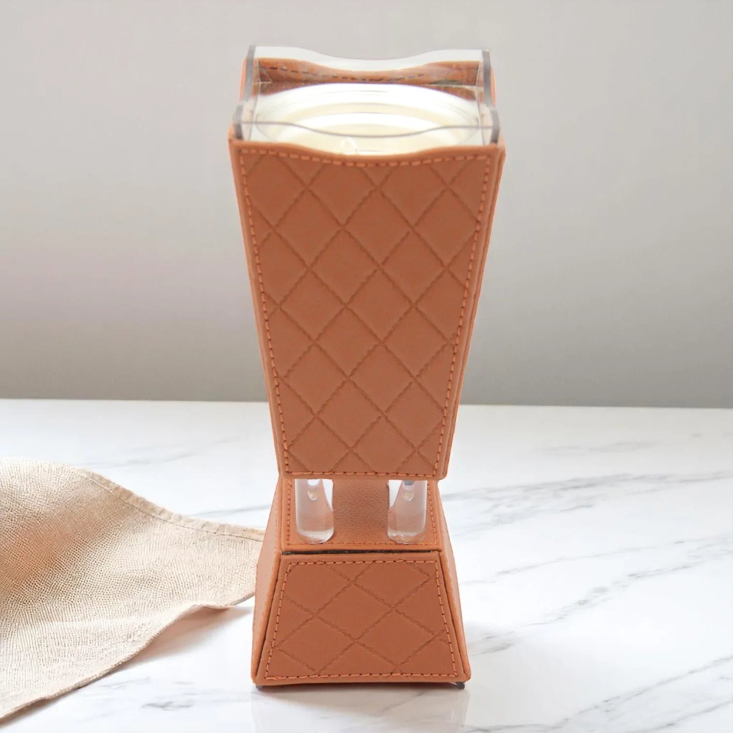 Luxury Faux Leather Vase-Style Container – Brown Quilted Decorative Holder for Home, Office, or Gift Display - Damoo