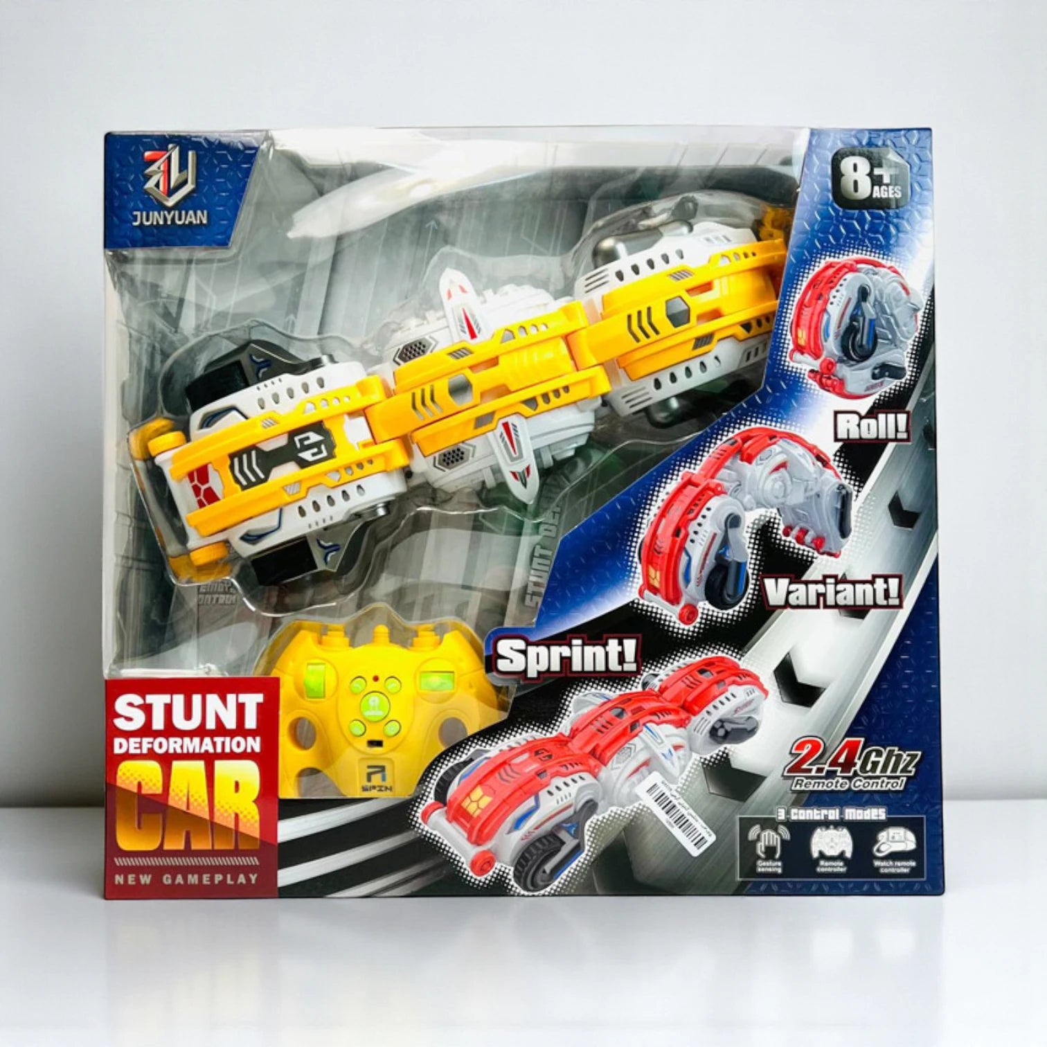 JUN YUAN Yellow Stunt Deformation RC Car – 2.4GHz Worm Control Machine with Dual Remote & Gesture Sensor, Rechargeable High-Speed Collapsible Car, 360° Rotation, ABS Material, Ages 8+ - Damoo