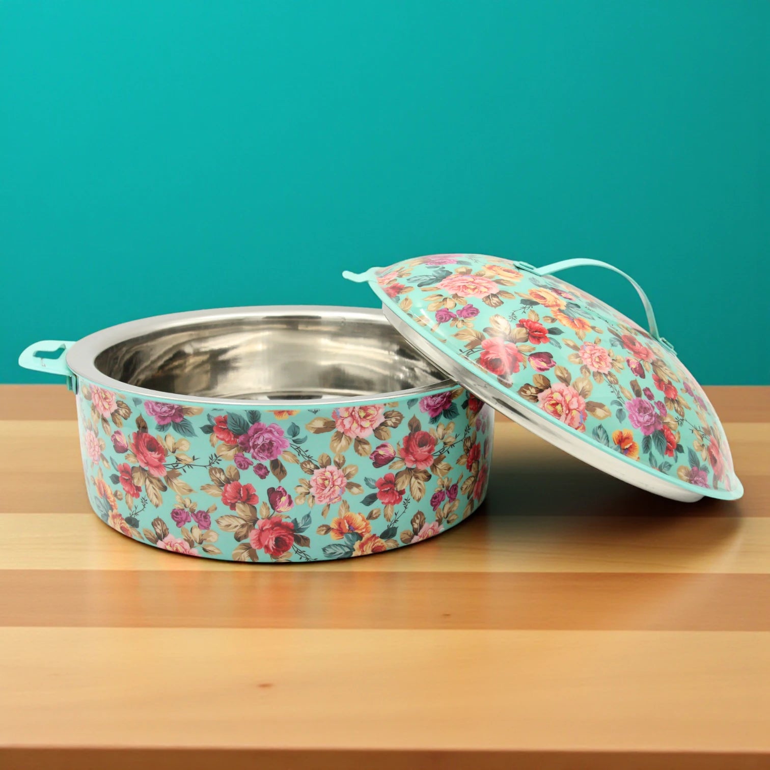 May Flower Floral Stainless Steel Insulated Food Warmer – Large Thermal Hot Pot with Lid for Serving & Storage - 3500ml - Damoo