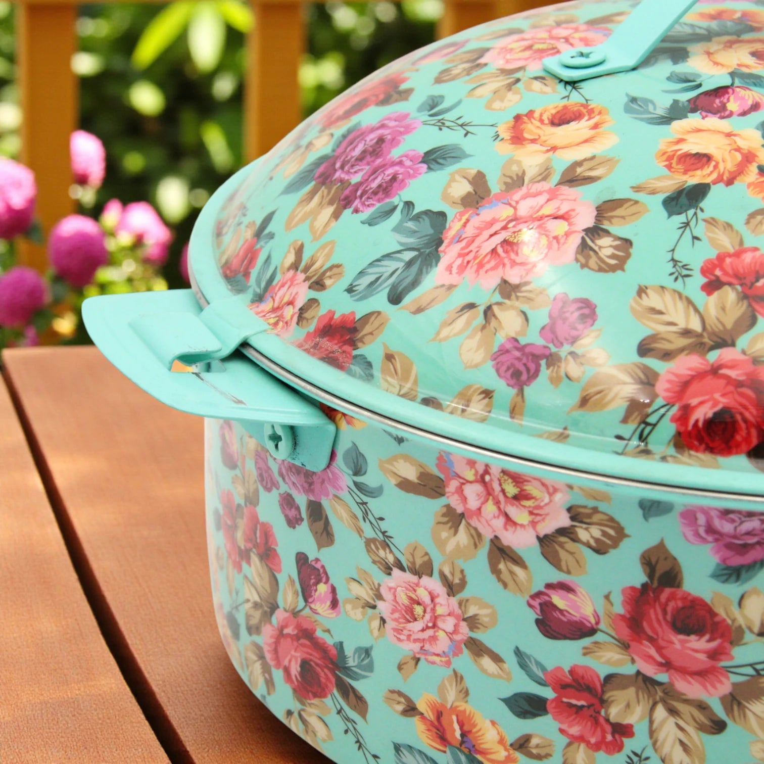 May Flower Floral Stainless Steel Insulated Food Warmer – Large Thermal Hot Pot with Lid for Serving & Storage - 3500ml - Damoo
