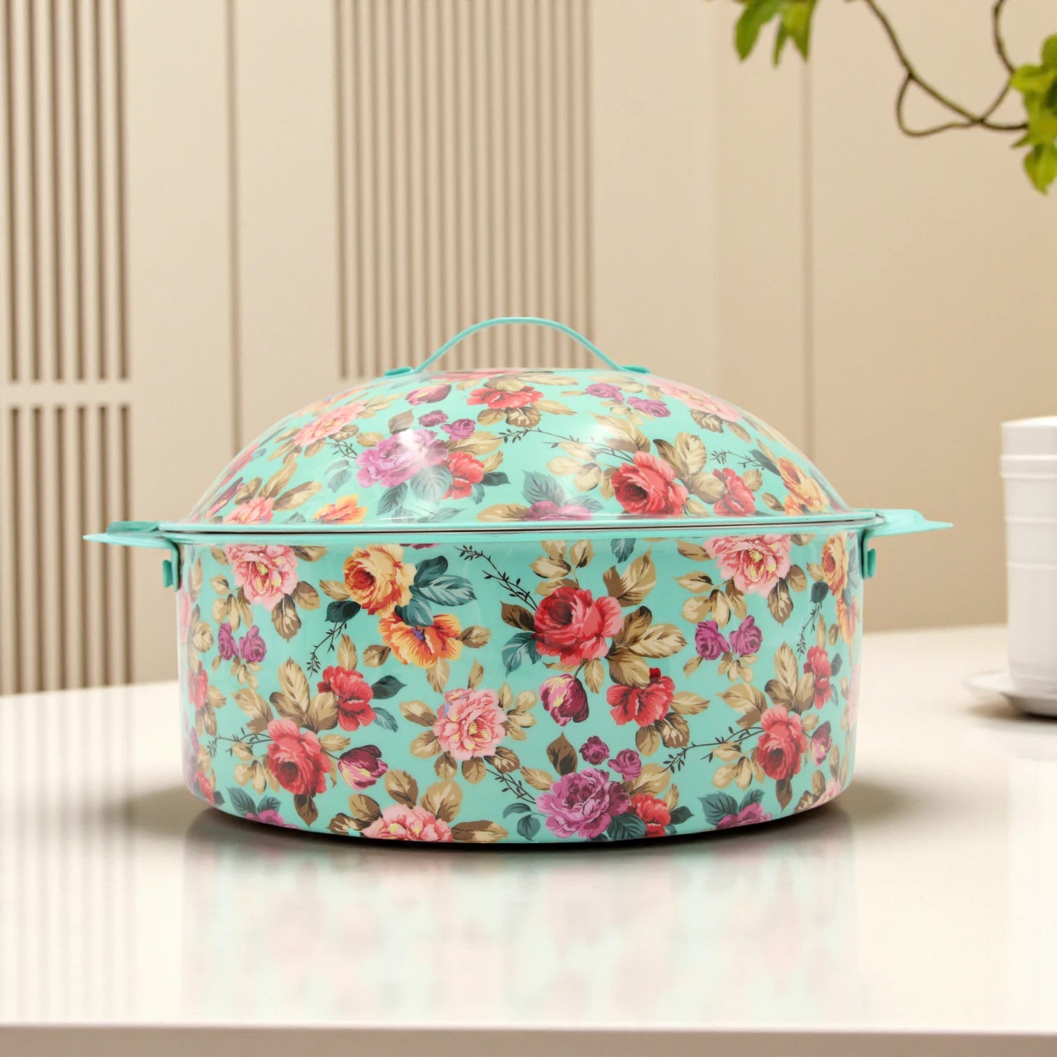 Mayflower Floral Hot Pot Casserole – 3500 ML - Stainless Steel Food Warmer with Elegant Printed Design - Damoo