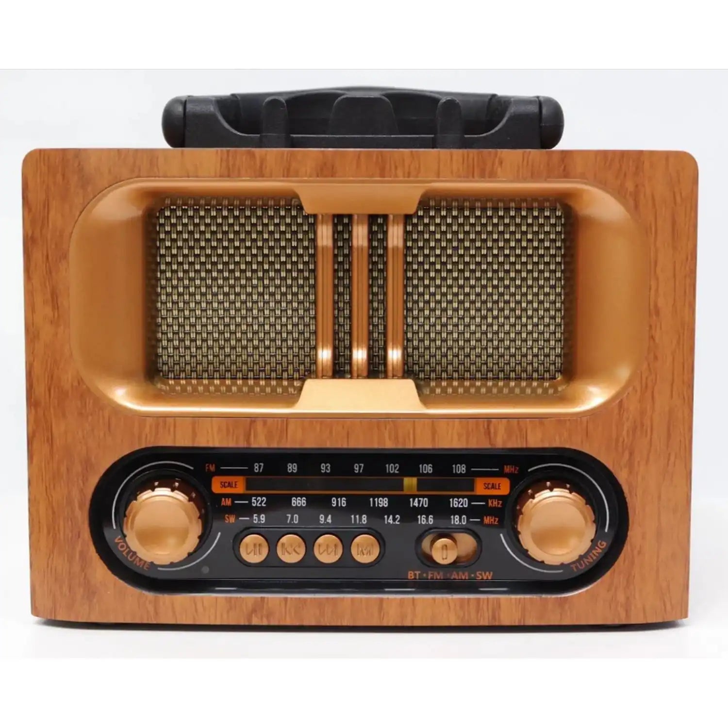 Meier Retro Wood Grain Radio – Bluetooth, FM/AM/SW, USB, TF Card, MP3, AUX Input – Rechargeable with 1200mAh Battery & Dual Power Option – Vintage Style Speaker - M-1931BT - Damoo