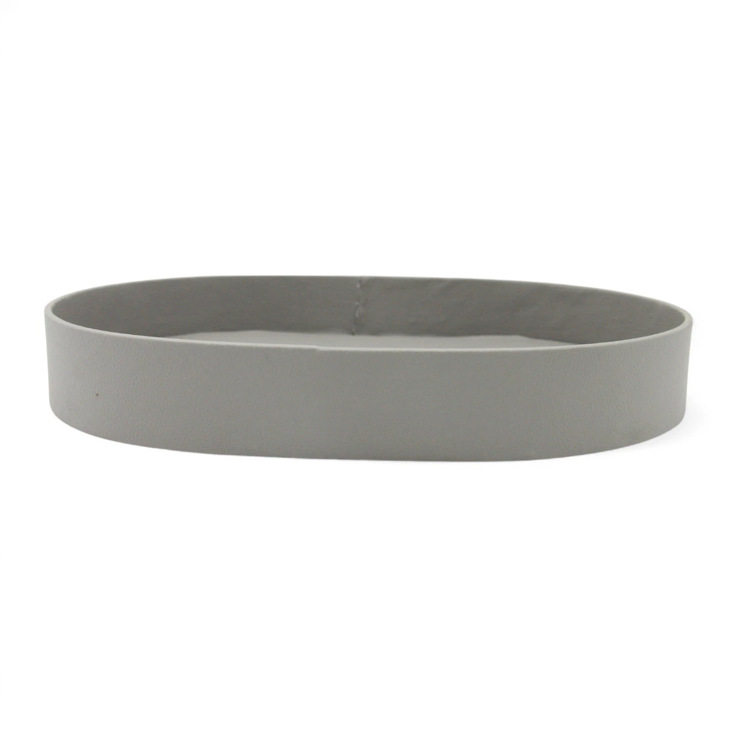 Modern Gray Oval Leather Catchall Tray – Sleek PU Leather Valet Organizer for Entryway, Office, or Nightstand - Damoo