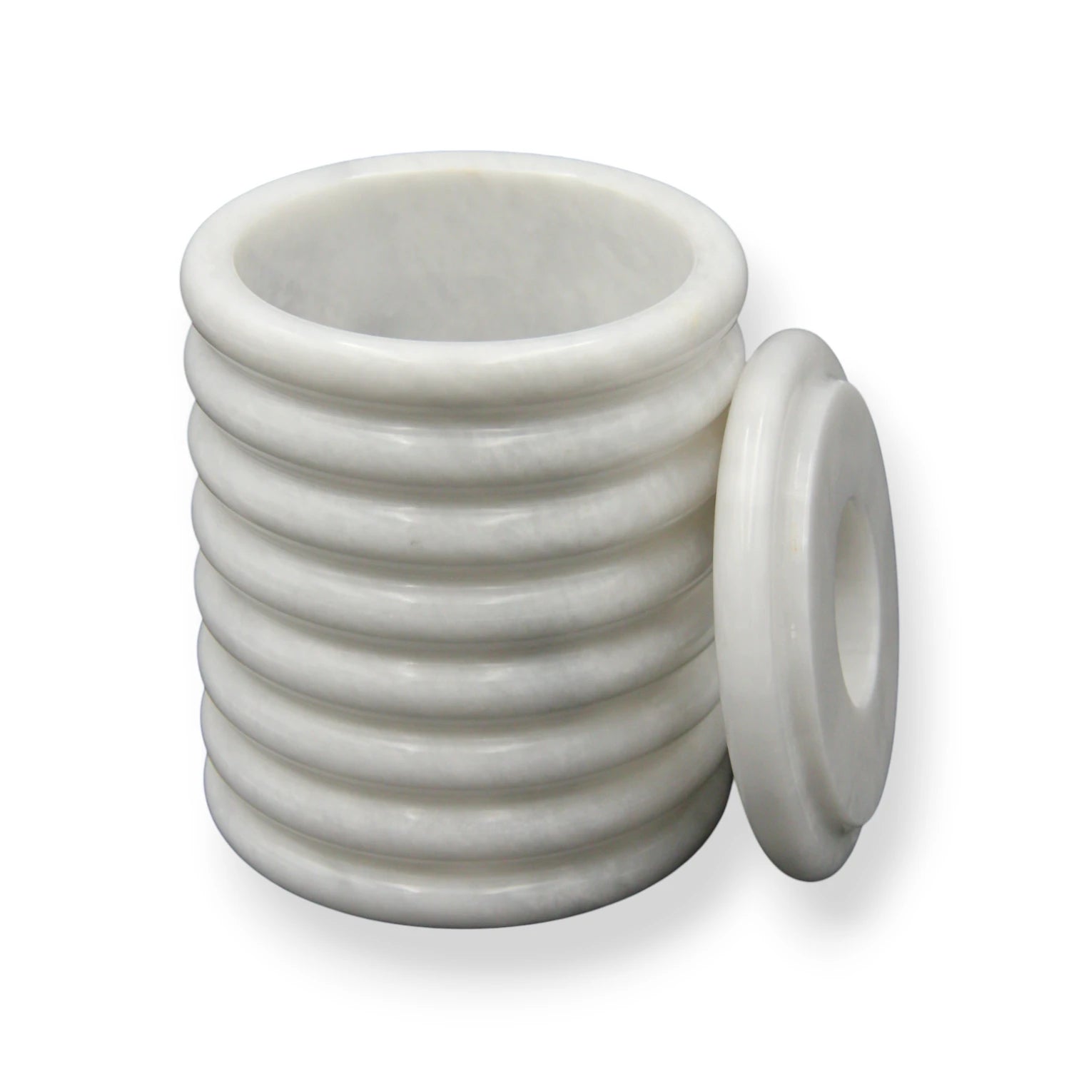 Modern Marble-Style Decorative Cylinder with lid – Minimalist Stone-Look Sculpture/ vase for Home, Bathroom, Kitchen, Vanity, or Office Decor - Contemporary Accent for Shelf, Tabletop & Entryway - Damoo