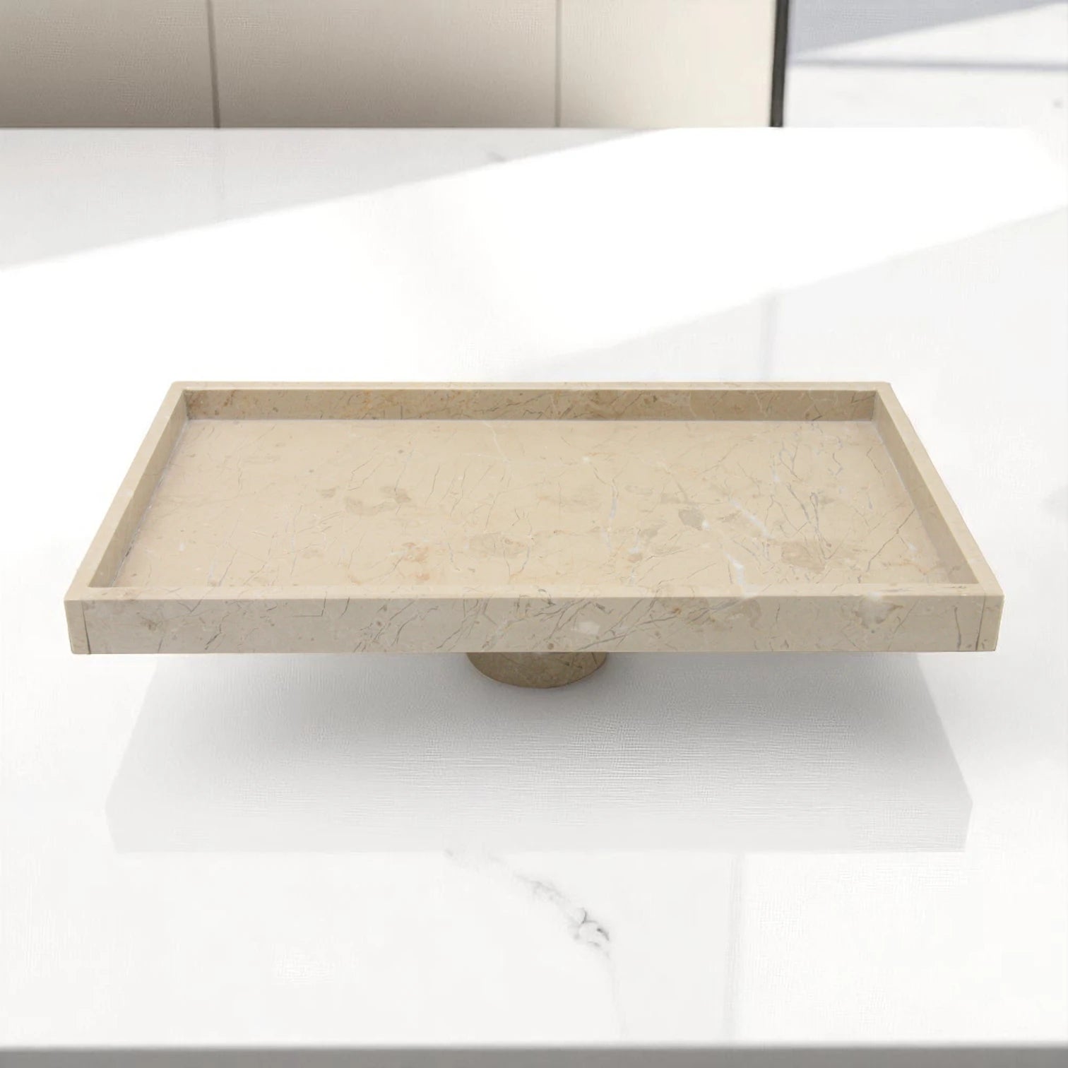 Modern Marble-Style Tray on Stand – Elegant Stone-Look Display Tray for Kitchen, Dining Table & Living Room - Multipurpose Serving or Decorative Stand for Fruit, Candles & More - Damoo