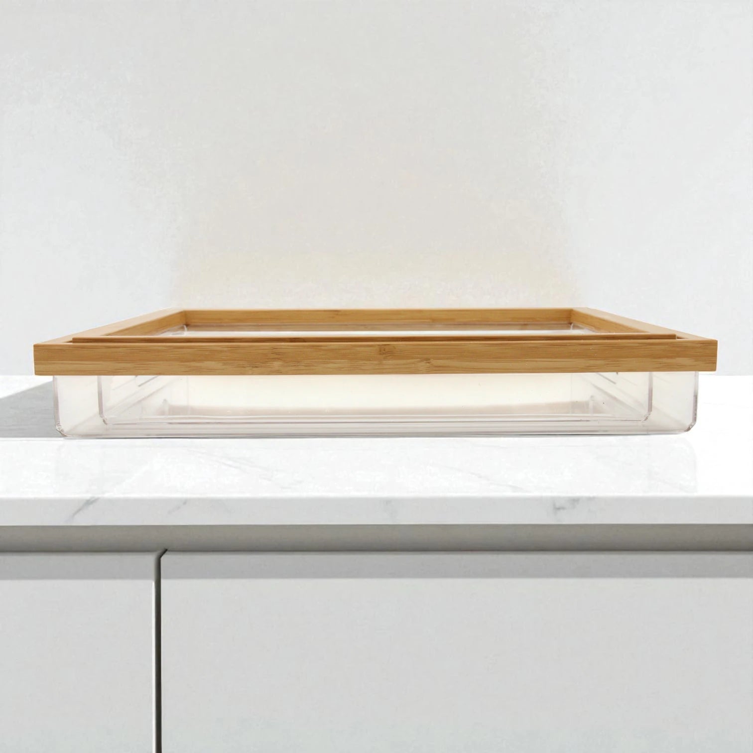 Modern Rectangular Acrylic Tray Set – 2-Piece Serving & Organizer Trays with Frame and Handles for Coffee Table, Kitchen, Vanity & More - Damoo
