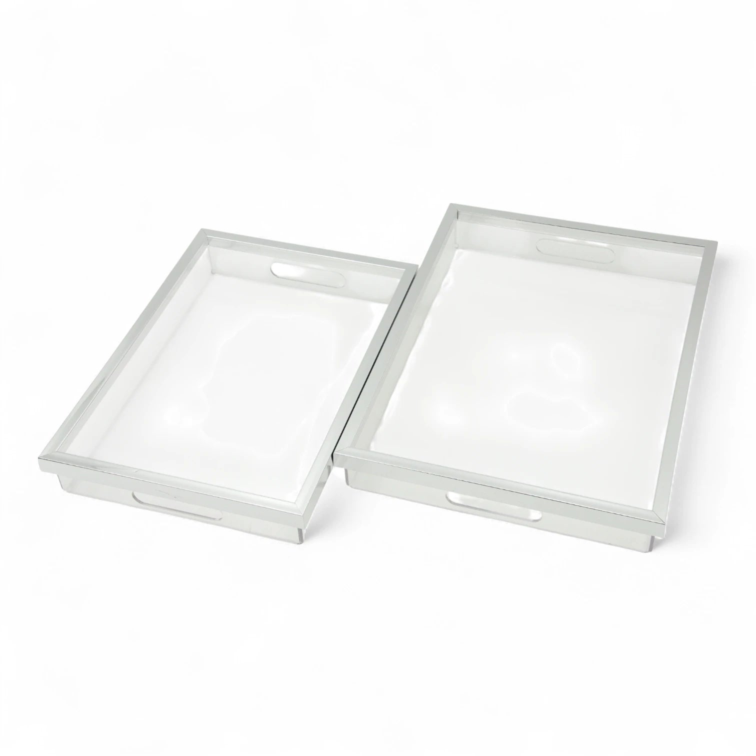 Modern Rectangular Acrylic Tray Set – 2-Piece Serving & Organizer Trays with Frame and Handles for Coffee Table, Kitchen, Vanity & More - Damoo