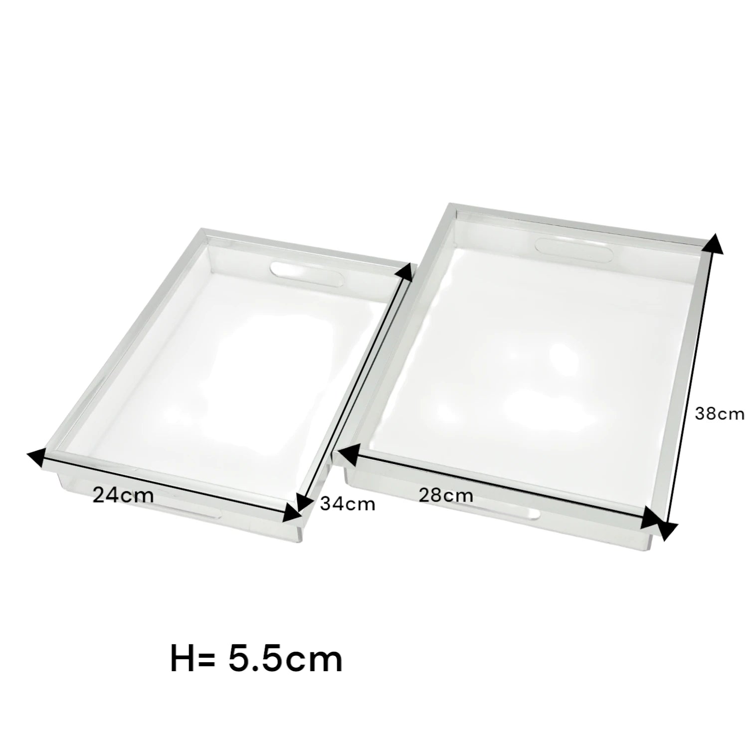 Modern Rectangular Acrylic Tray Set – 2-Piece Serving & Organizer Trays with Frame and Handles for Coffee Table, Kitchen, Vanity & More - Damoo
