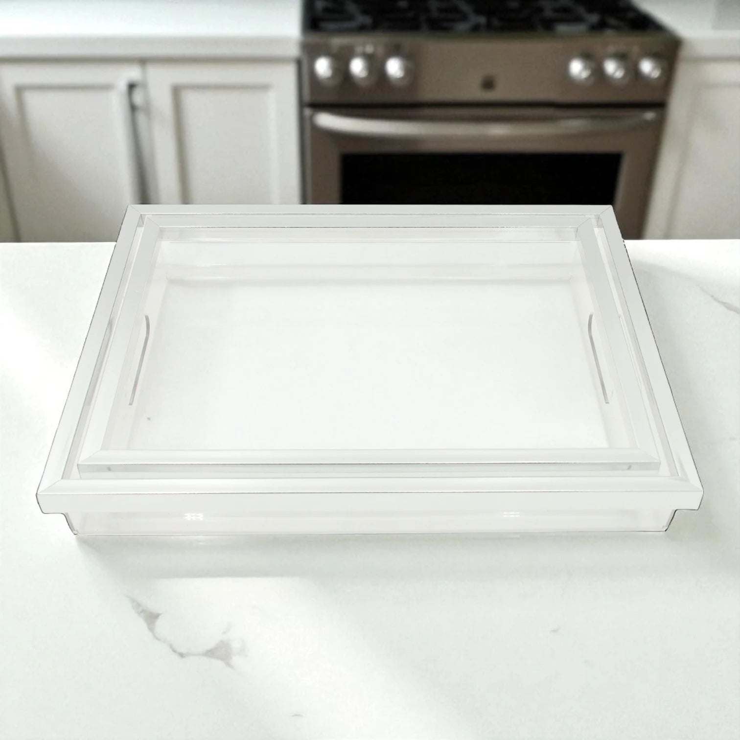 Modern Rectangular Acrylic Tray Set – 2-Piece Serving & Organizer Trays with Frame and Handles for Coffee Table, Kitchen, Vanity & More - Damoo