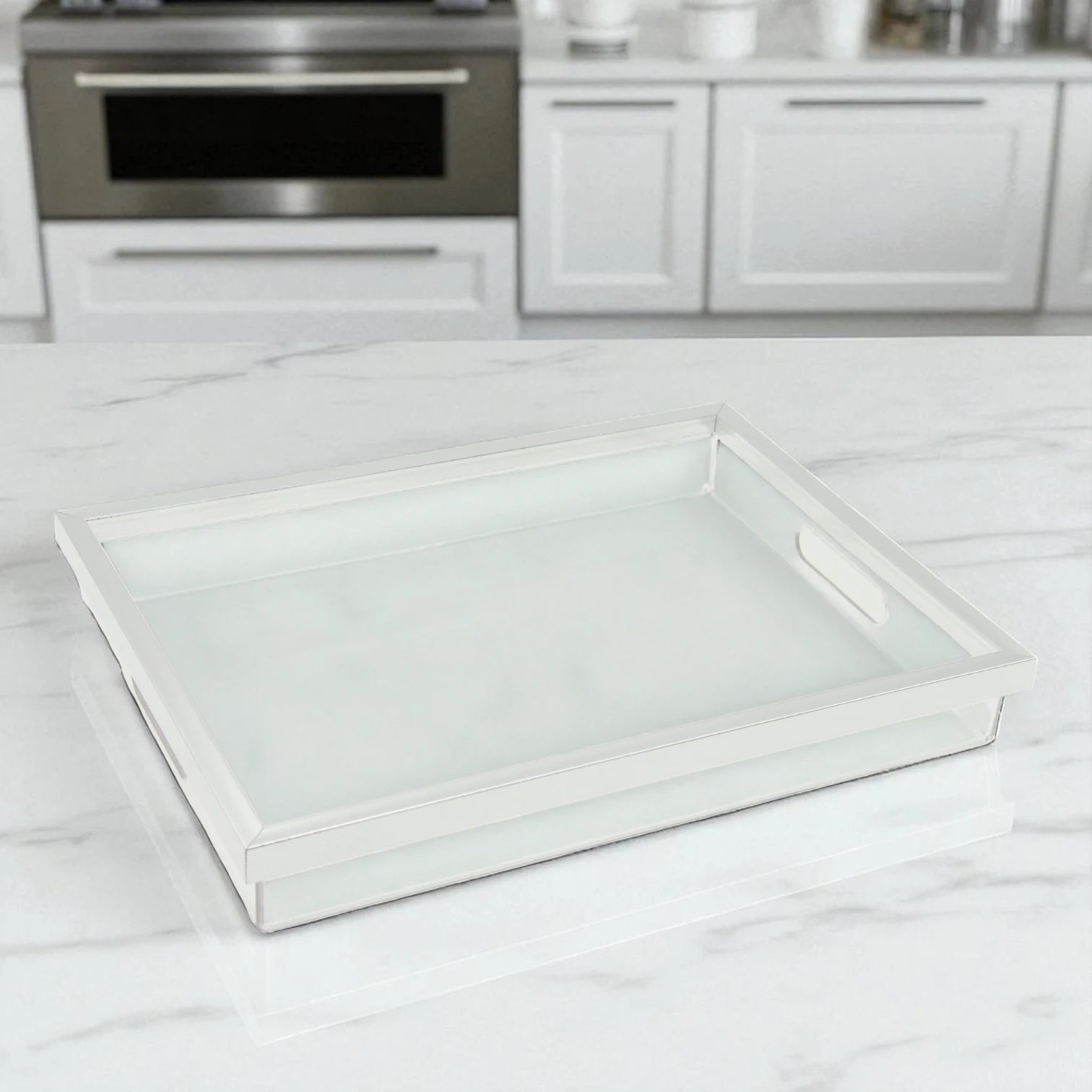 Modern Rectangular Acrylic Tray Set – 2-Piece Serving & Organizer Trays with Frame and Handles for Coffee Table, Kitchen, Vanity & More - Damoo