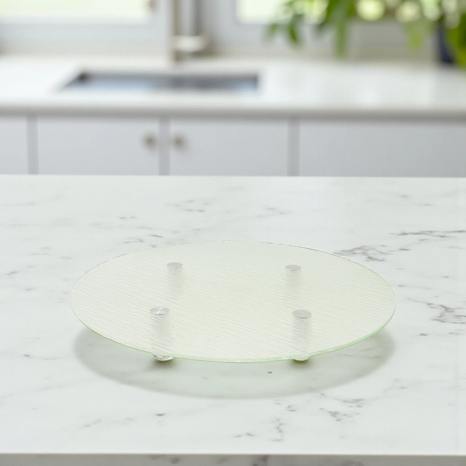 Modern Textured Glass Display Platter with Metal Legs – Elegant Elevated Serving Stand for Desserts, Appetizers & Decor - Damoo