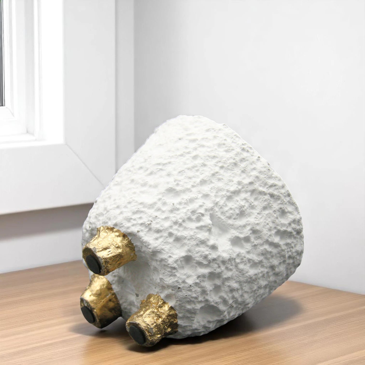 Modern Textured White Vase with Gold Legs – Decorative Ceramic Pot for Home & Office | Minimalist Rustic Planter - Damoo