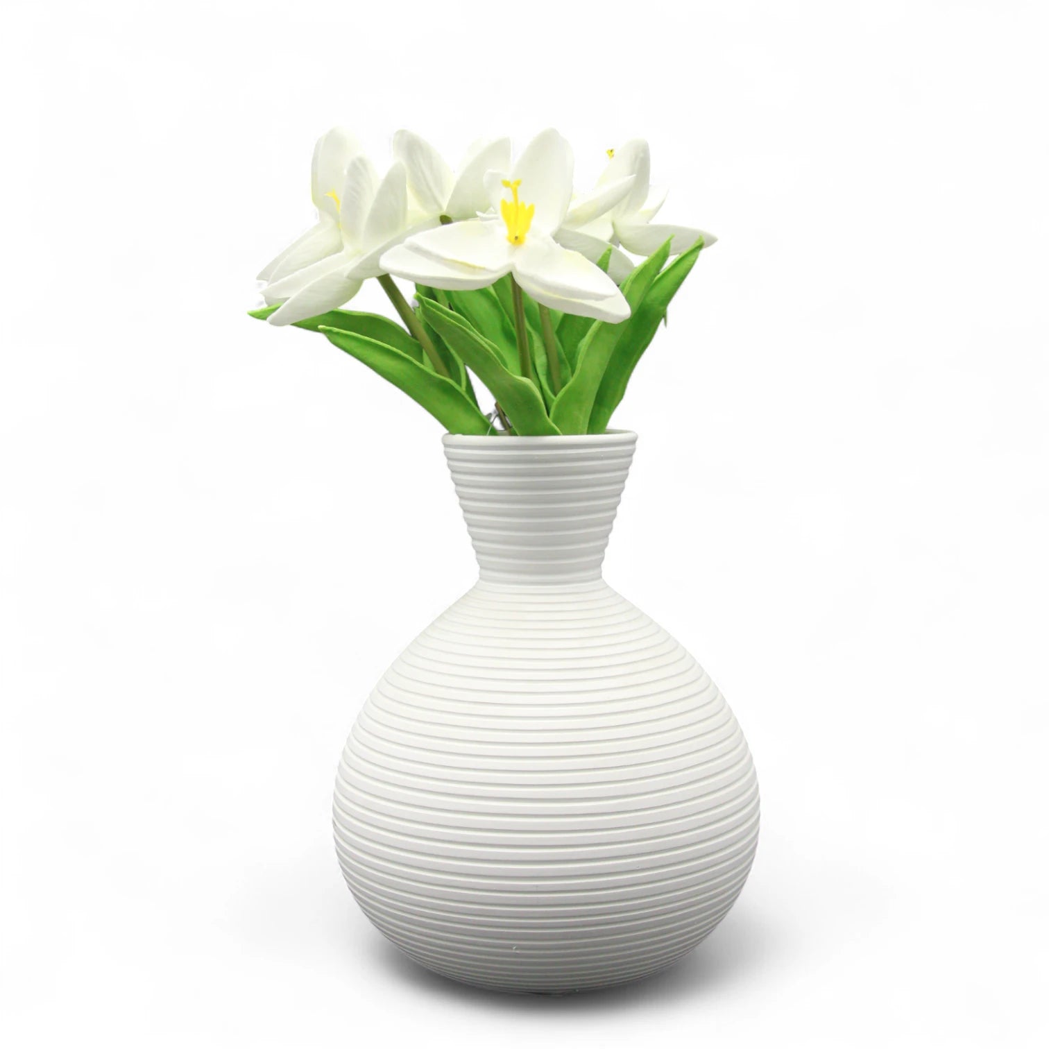Modern White Ceramic Flower Vase for Home Decor – Textured Ribbed Design, Minimalist Pear-Shaped Decorative Vase for Living Room, Table Centerpiece, Office or Bedroom Arrangement - Damoo