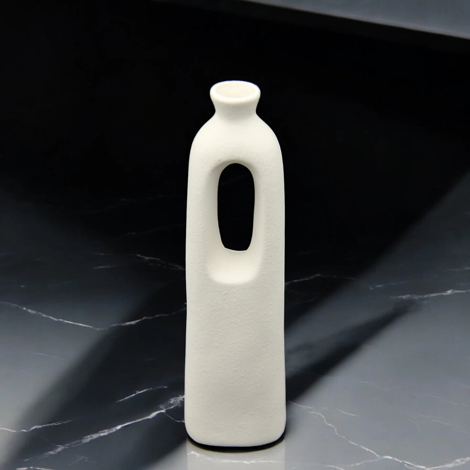 Modern White Ceramic Vase with Cut-Out Design – Minimalist Decorative Flower Holder for Home, Office, or Event Centerpieces - Damoo