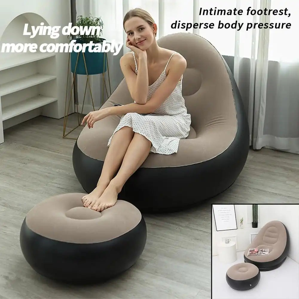 MOMENT Inflatable Sofa with Footrest – Ergonomic Air Lounger Chair for Indoor & Outdoor Use, 116x88x83cm – Portable Blow Up Couch for Camping, Gaming, Reading, Travel & More - Damoo