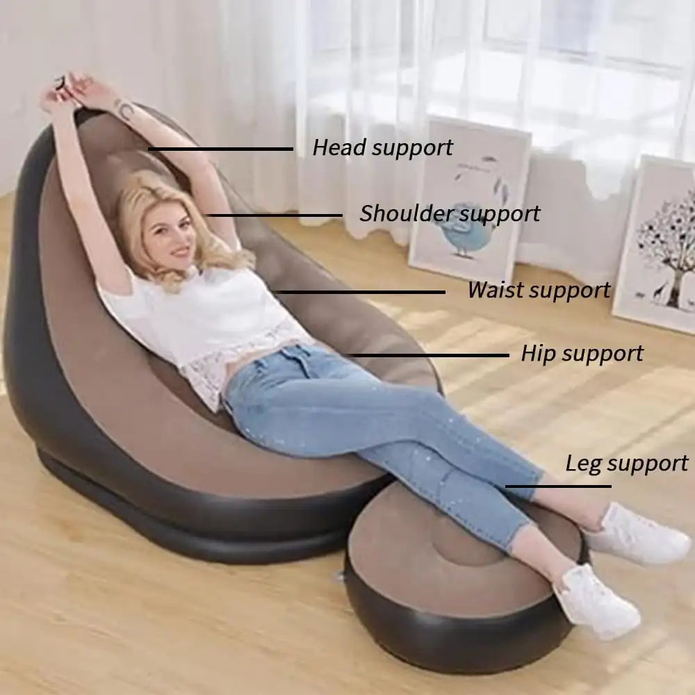 MOMENT Inflatable Sofa with Footrest – Ergonomic Air Lounger Chair for Indoor & Outdoor Use, 116x88x83cm – Portable Blow Up Couch for Camping, Gaming, Reading, Travel & More - Damoo