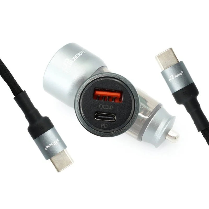 mpBLBERRI 43W Dual Port PD Car Charger – USB-C + USB-A Fast Charging Adapter with PPS | Includes USB-C Cable | Compatible with iPhone, Samsung, iPad, and More - Damoo