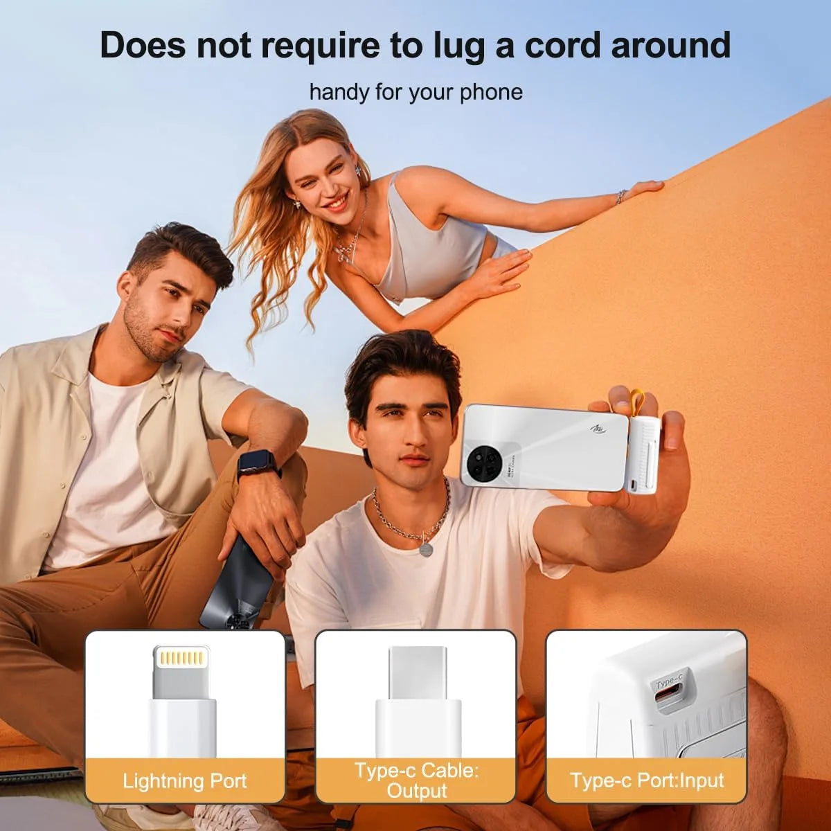 mpBLBERRI 5000mAh Portable Charger Power Bank with Built-in Cables & Stand, Airline Approved, USB-C Compatible, for iPhone, Samsung, and Android Phones - Damoo