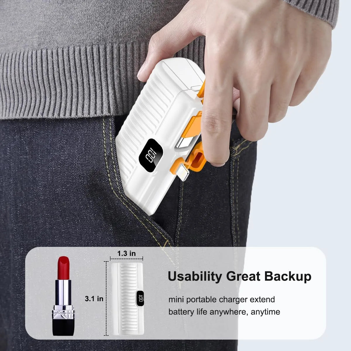 mpBLBERRI 5000mAh Portable Charger Power Bank with Built-in Cables & Stand, Airline Approved, USB-C Compatible, for iPhone, Samsung, and Android Phones - Damoo