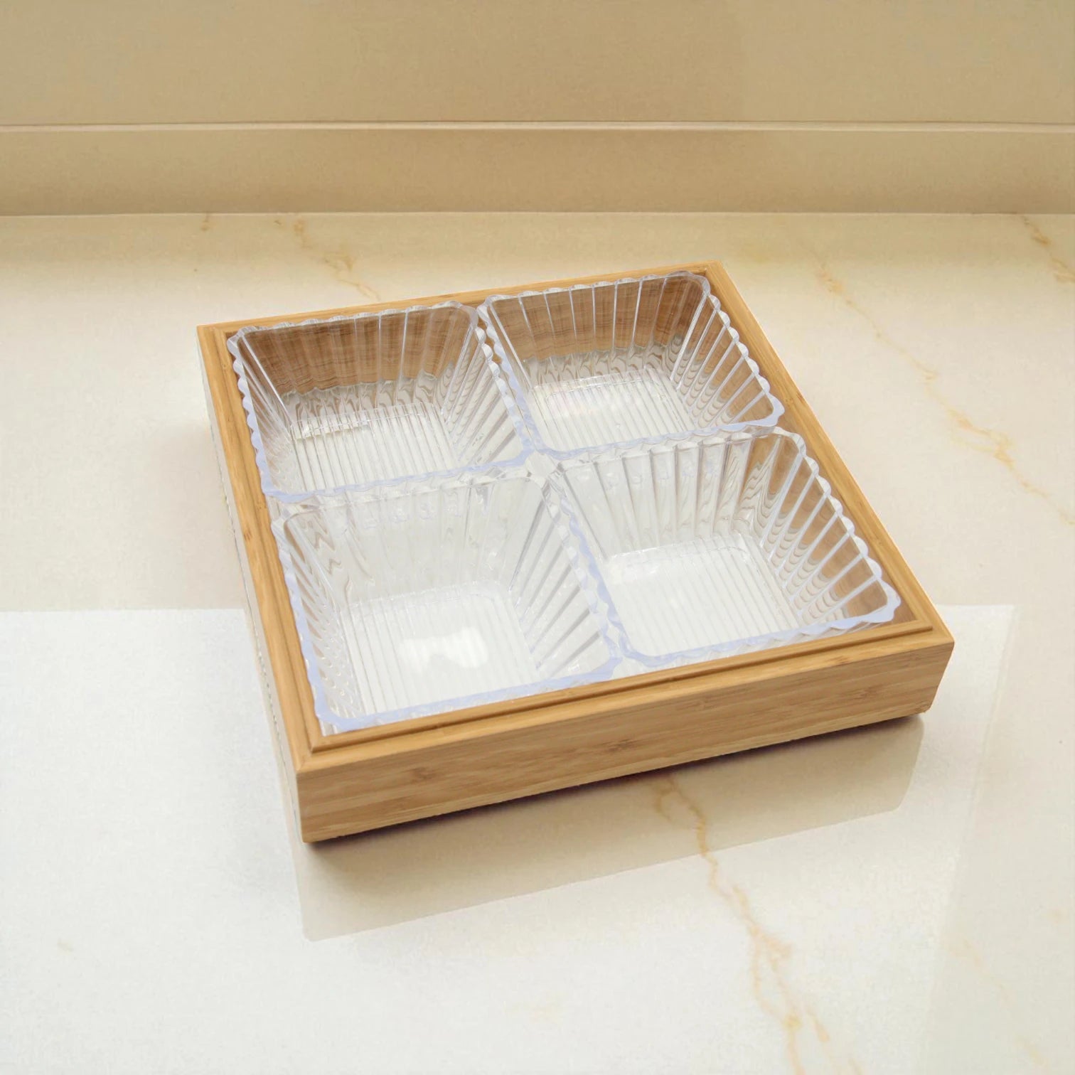 Multipurpose Party Serving Tray with Acrylic Lid – Adjustable Snack Platter with Removable Dividers for Nuts, Candy, Veggies, Chips & More - Damoo