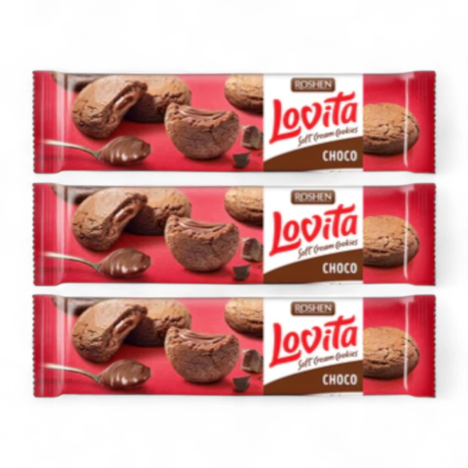 Roshen Lovita Soft Cream Cookies – Cocoa Flavor, Pack of 3 | Crispy & Creamy Snack | Hazelnut Filling | No Preservatives or Artificial Colors - Damoo