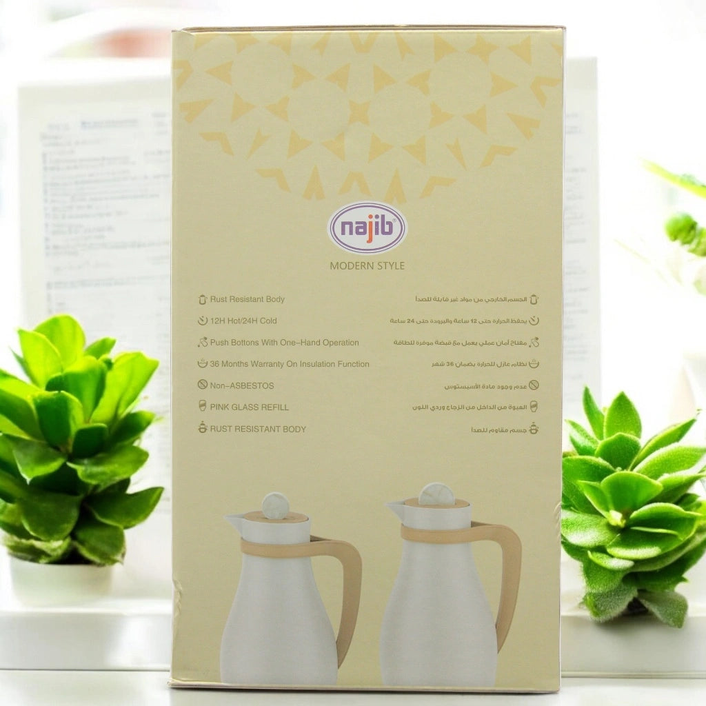 Najib Vacuum Flask Set – 0.7L + 1.0L Modern Thermal Flasks | Rust-Resistant Body | 12H Hot / 24H Cold | Push Button Lid | Non-Asbestos Pink Glass Liner | Durable Comfortable Handle - Damoo