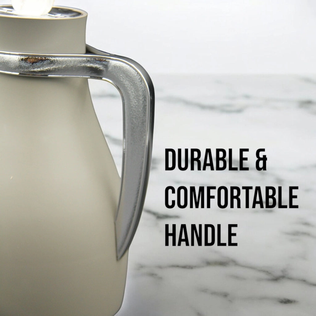 Najib Vacuum Flask Set – 0.7L + 1.0L Modern Thermal Flasks | Rust-Resistant Body | 12H Hot / 24H Cold | Push Button Lid | Non-Asbestos Pink Glass Liner | Durable Comfortable Handle - Damoo