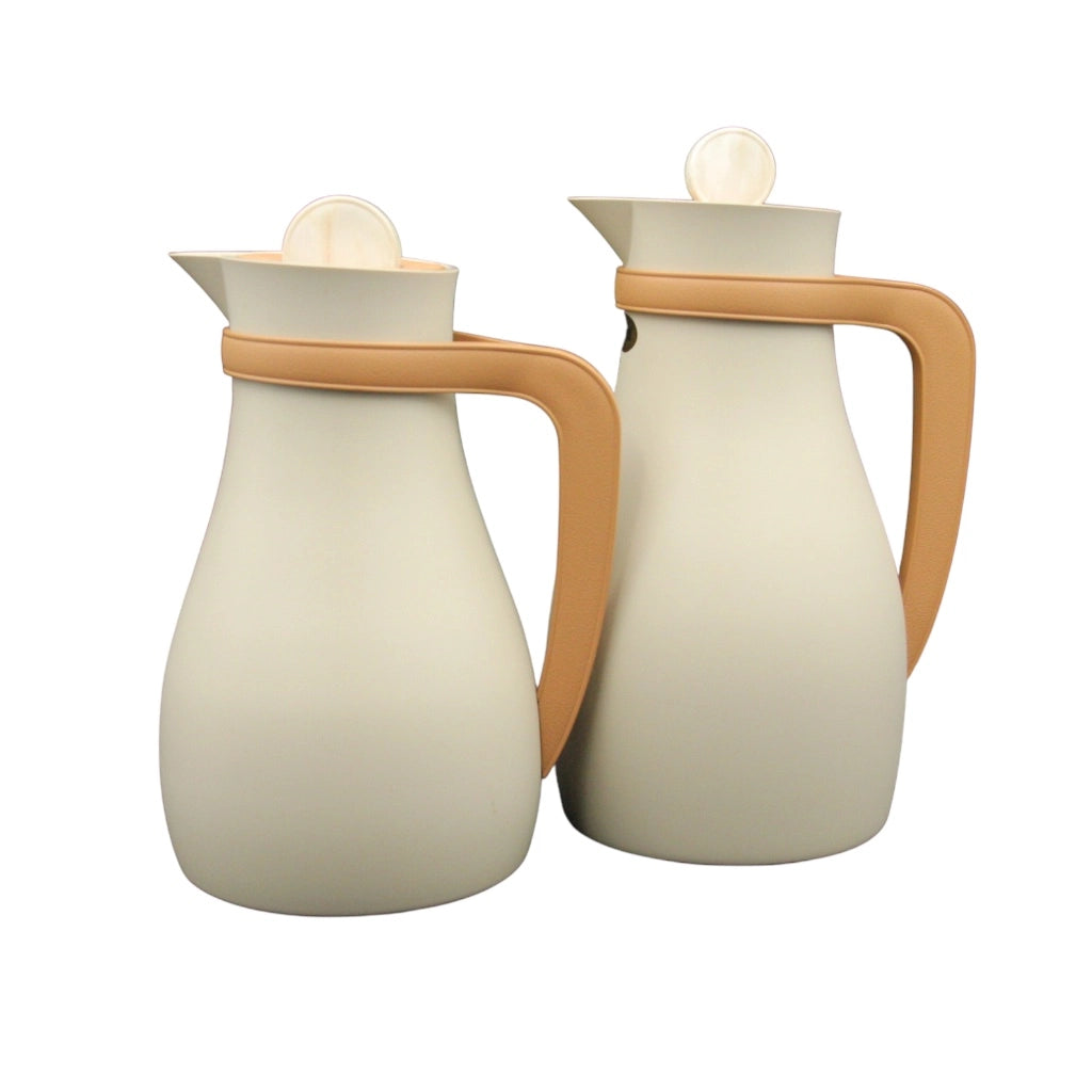 Najib Vacuum Flask Set – 0.7L + 1.0L Modern Thermal Flasks | Rust-Resistant Body | 12H Hot / 24H Cold | Push Button Lid | Non-Asbestos Pink Glass Liner | Durable Comfortable Handle - Damoo