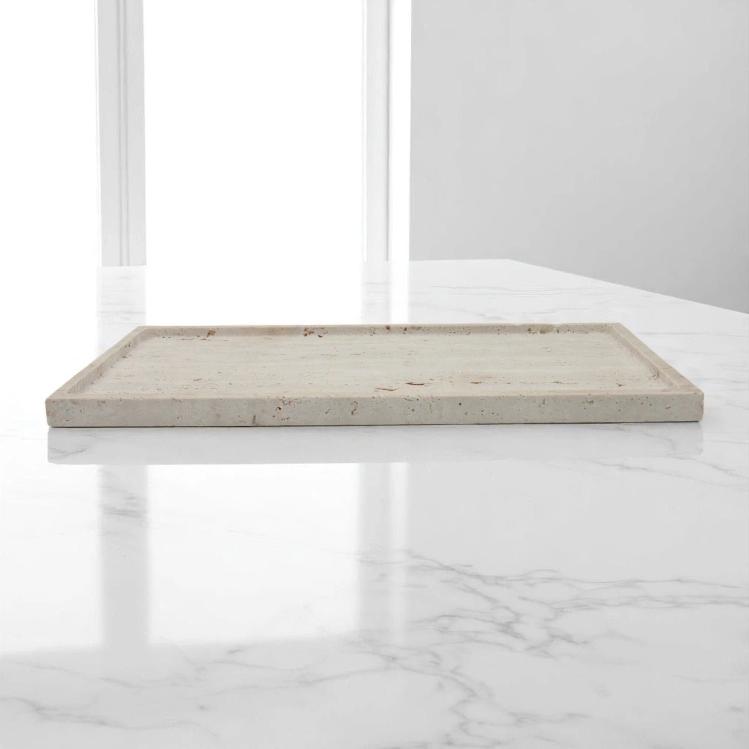 Natural Travertine Decorative Tray – Rectangular Marble Tray for Counter, Kitchen, Vanity, Dresser, Nightstand, or Desk - Multipurpose Stone Serving Tray by Damoo - Damoo
