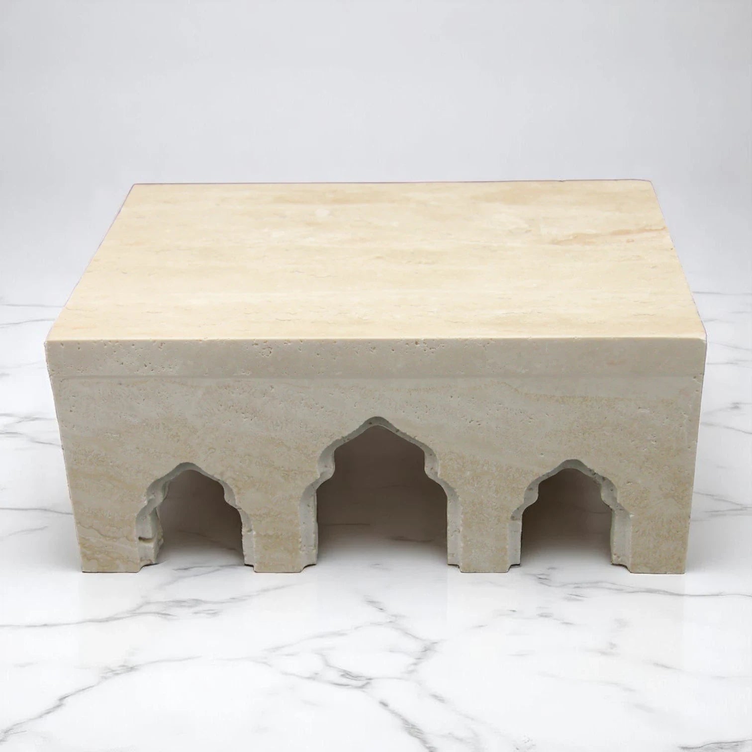 Natural Travertine Display Riser – Decorative Multi-Arch Stone Pedestal for Home Decor, Jewelry & Photography Props - Damoo