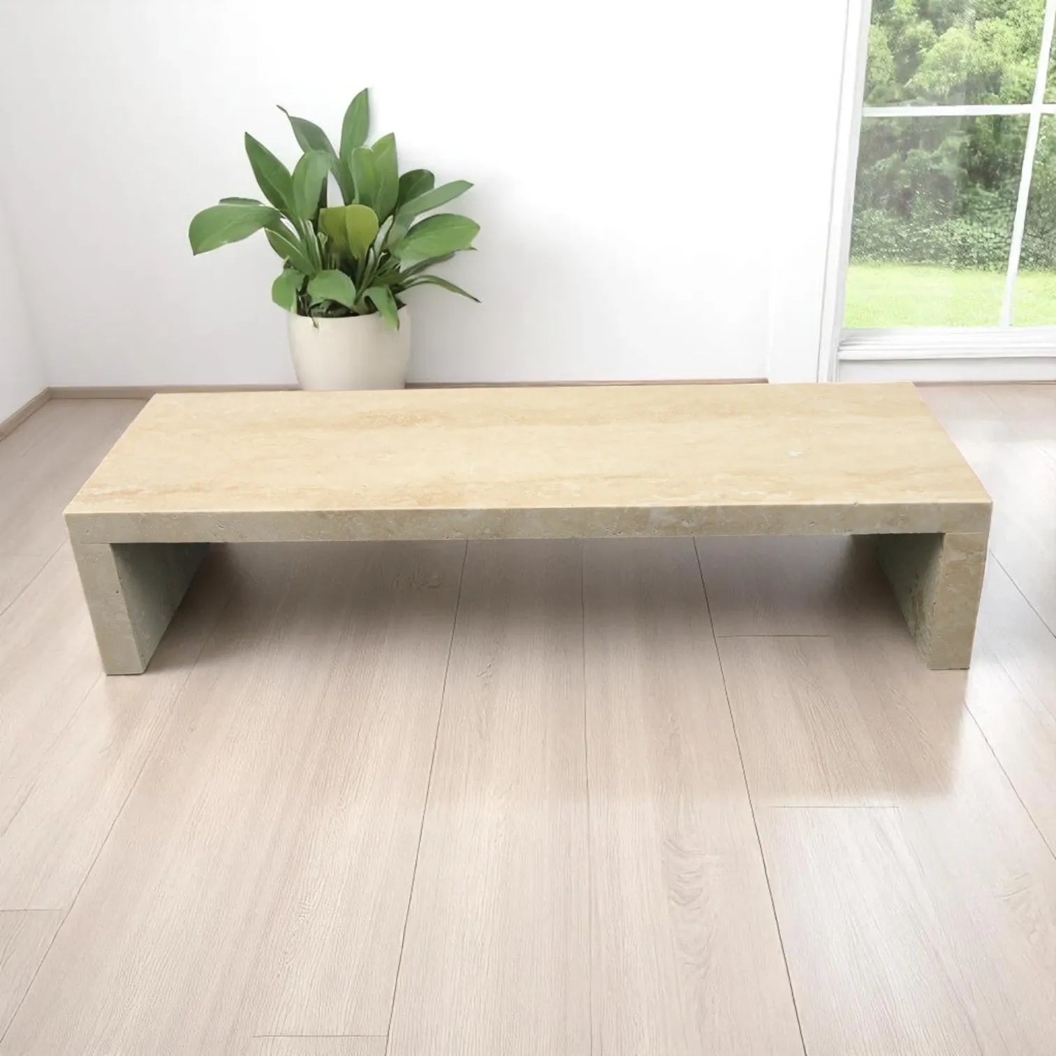 Natural Travertine Stone Display Riser – Long Rectangular Shelf Stand for Vanity, Kitchen & Decor Styling - Damoo