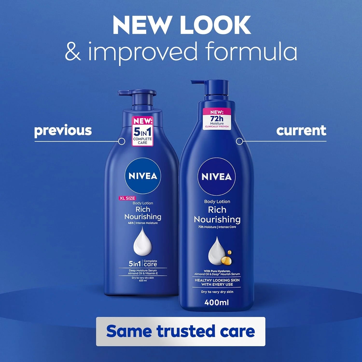 NIVEA Body Lotion for Dry to Very Dry Skin – Rich Nourishing 5in1 Complete Care with Almond Oil, Vitamin E & Deep Nourish Serum – 72H Moisture, 400ml - Damoo