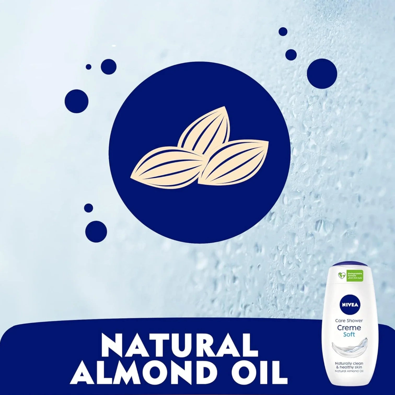NIVEA Creme Soft Shower Gel Body Wash with Natural Almond Oil & Mild Scent – 250ml, Moisturizing & pH Balanced, Microplastic-Free - Damoo