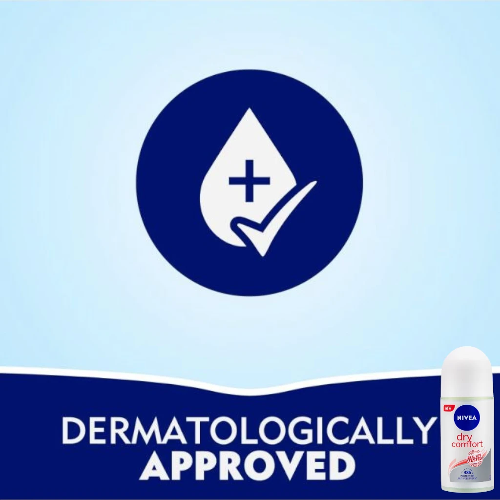 NIVEA Dry Comfort Antiperspirant Roll-On for Women 50ml – 48H Sweat & Odor Protection, Quick-Dry, Alcohol-Free, Mineral-Enriched - Damoo