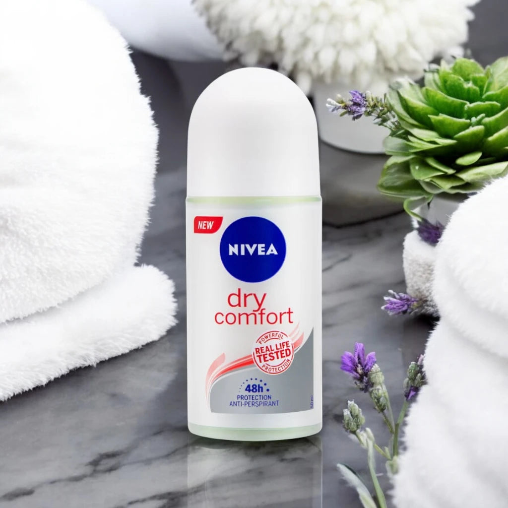NIVEA Dry Comfort Antiperspirant Roll-On for Women 50ml – 48H Sweat & Odor Protection, Quick-Dry, Alcohol-Free, Mineral-Enriched - Damoo
