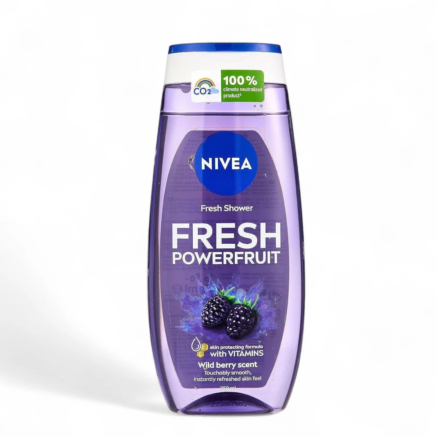 NIVEA Fresh Powerfruit Shower Gel – Wild Berry & Blueberry Scent – 250ml | Enriched with Antioxidants & IQ Hydra Formula | Microplastic-Free, 98% Biodegradable & Dermatologically Approved - Damoo