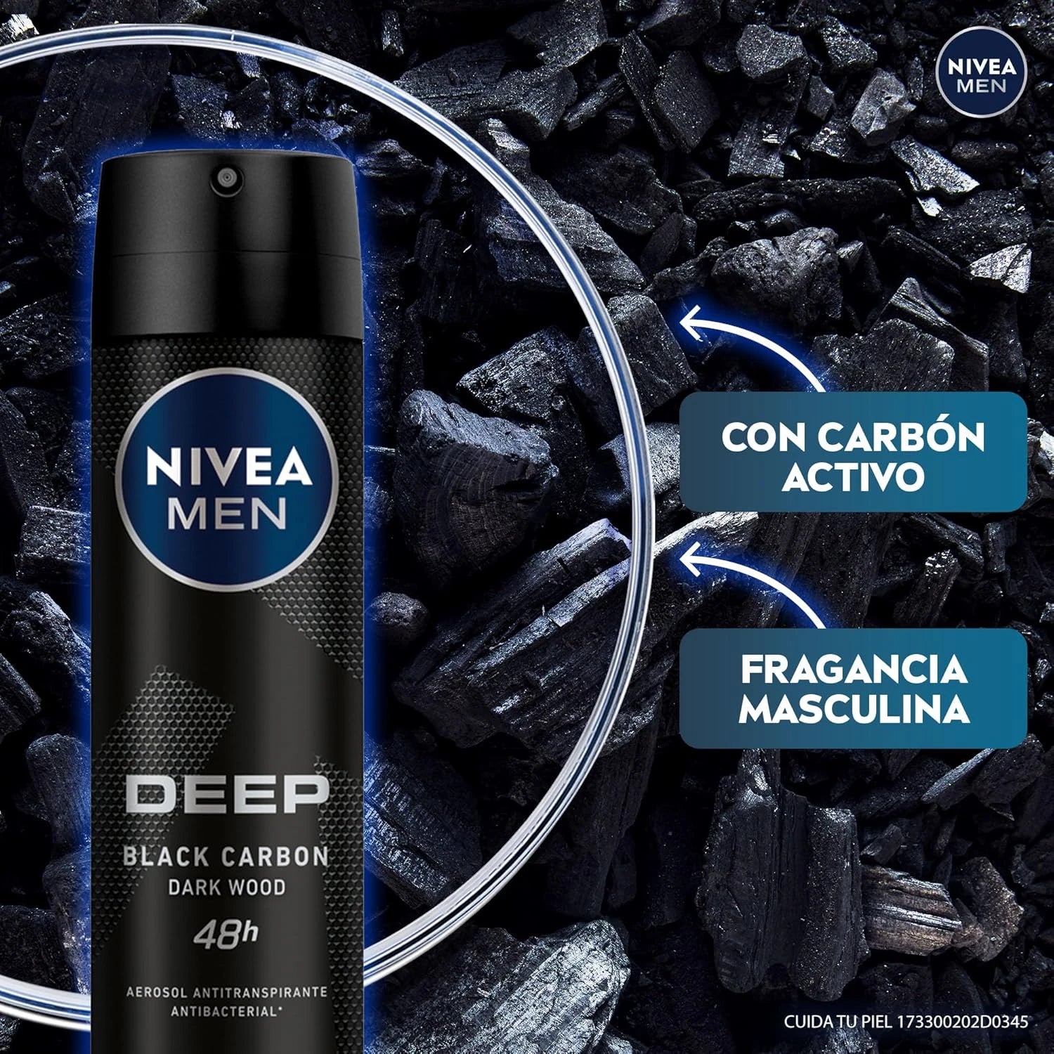 NIVEA MEN Deep Black Carbon Antibacterial Deodorant Spray 150ml – 48H Protection with Charcoal, No Residue - Damoo