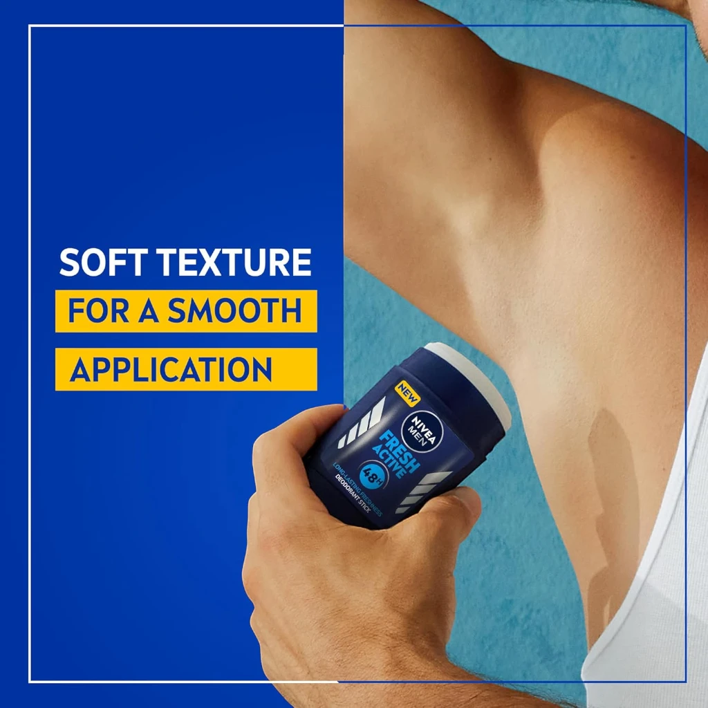 NIVEA MEN Fresh Active Antiperspirant Deodorant Stick 50ml, 48H Sweat & Odour Protection with Ocean Extracts, Alcohol-Free - Damoo