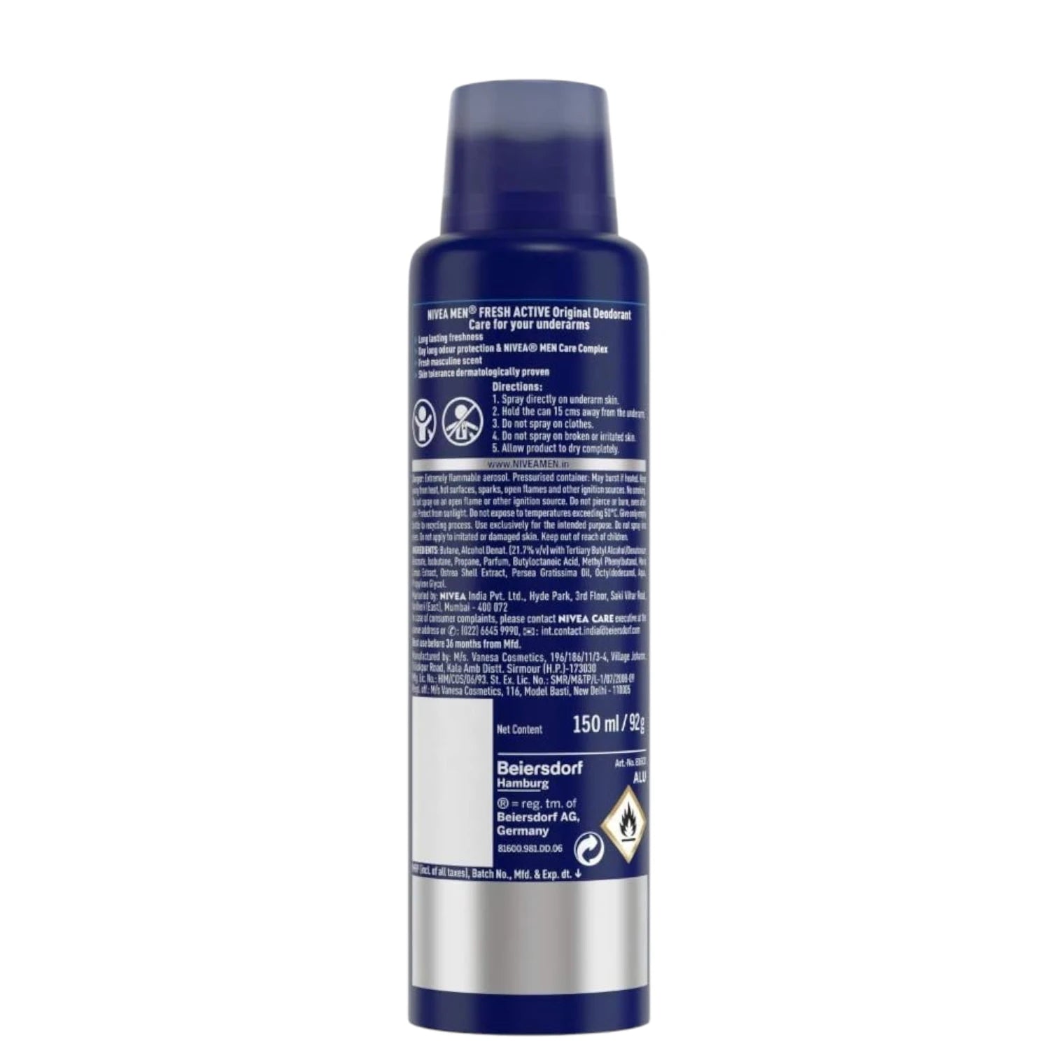NIVEA MEN Fresh Active Deodorant Spray 150ml – 48H Antiperspirant Protection with Invigorating Mint Scent - Damoo